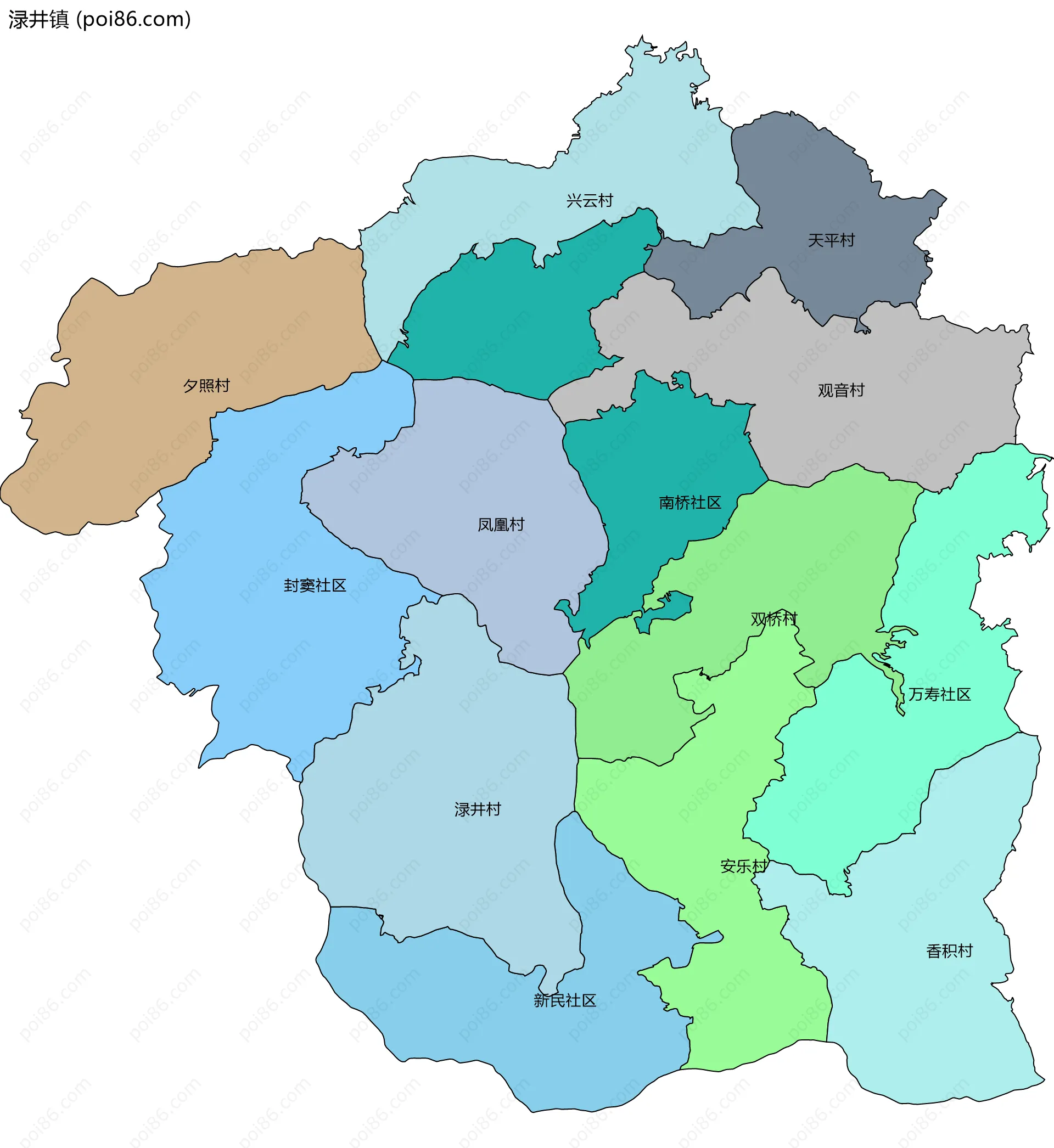 渌井镇边界地图(五级行政区划)