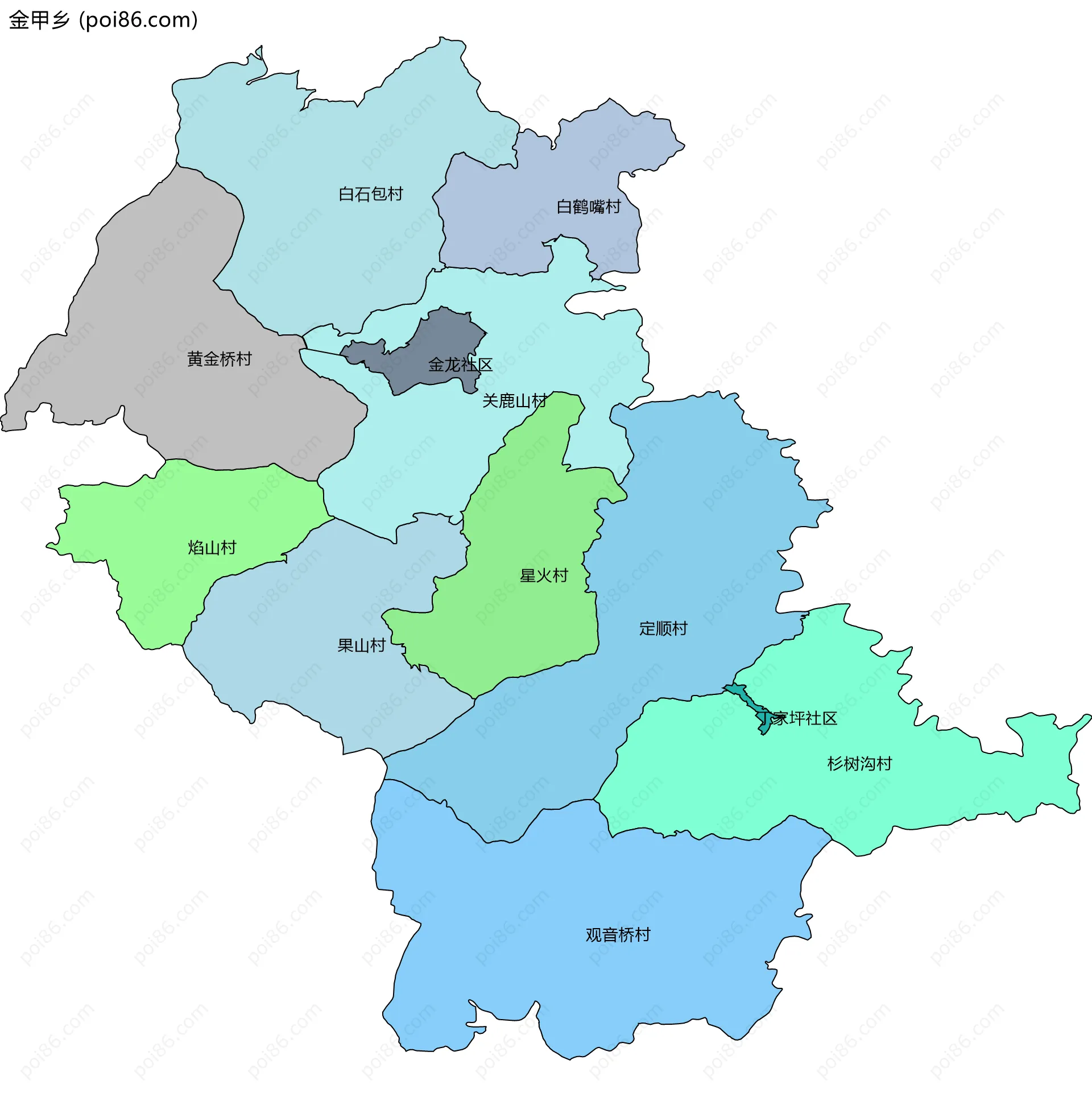 金甲乡边界地图(五级行政区划)