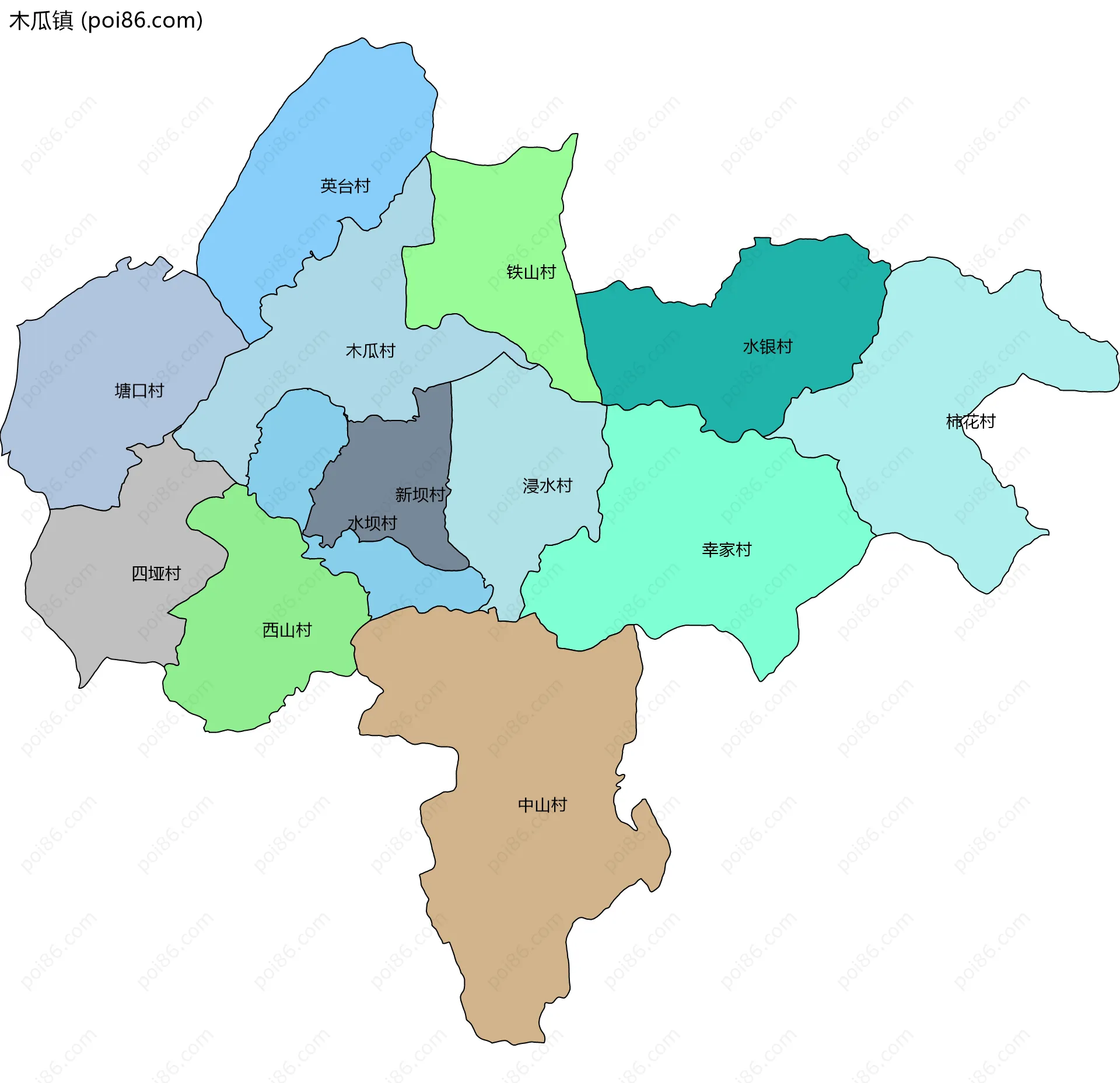 木瓜镇边界地图(五级行政区划)