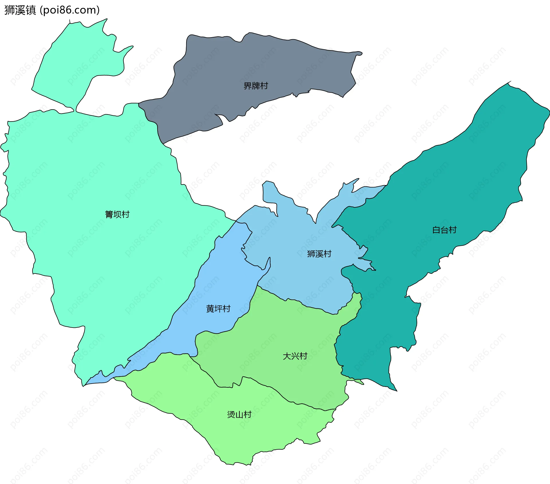 狮溪镇边界地图(五级行政区划)
