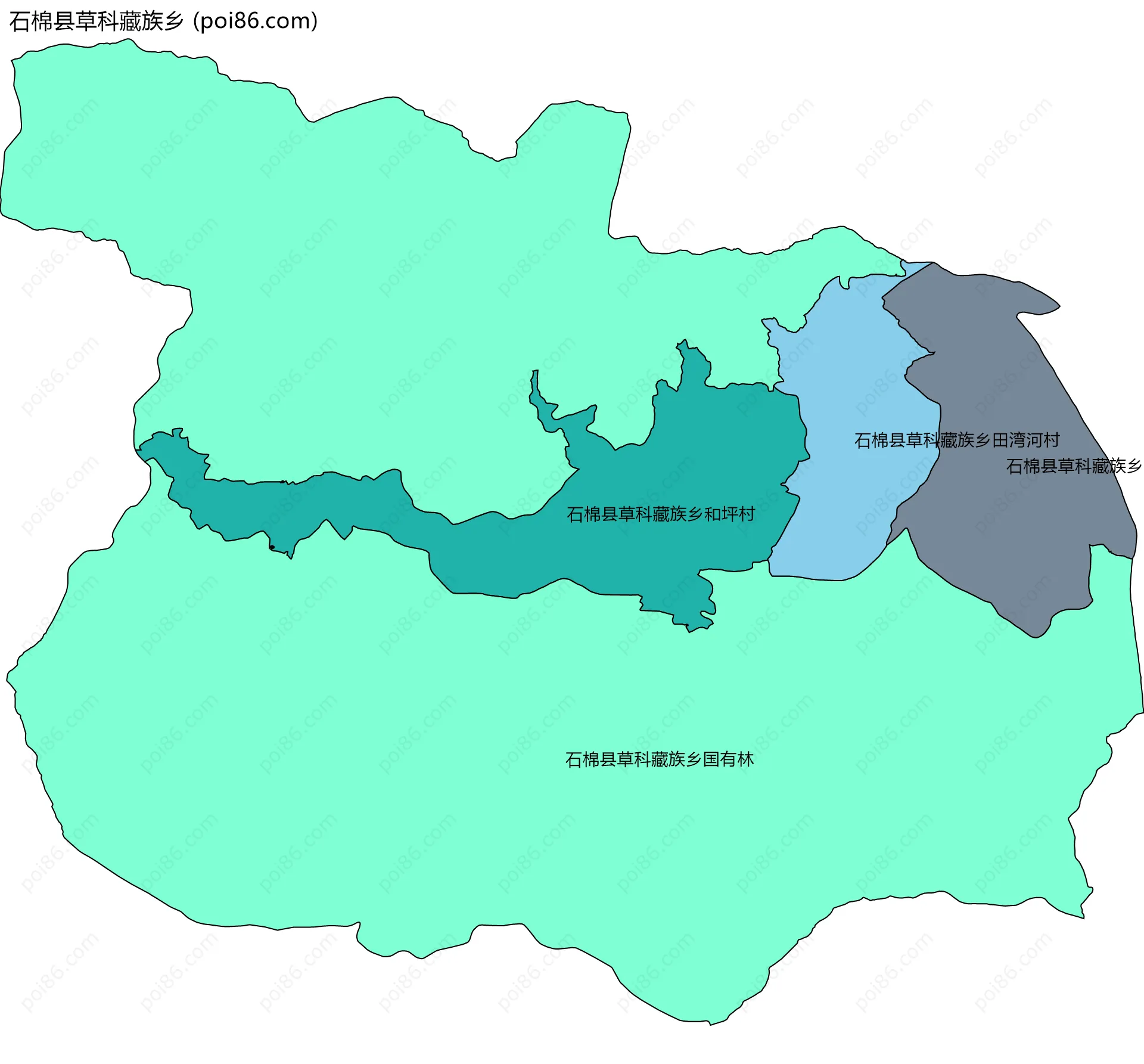 石棉县草科藏族乡边界地图(五级行政区划)