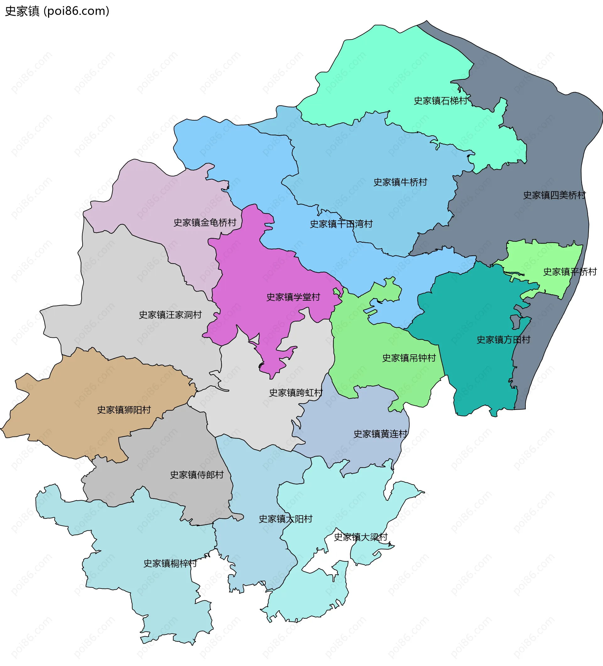 史家镇边界地图(五级行政区划)