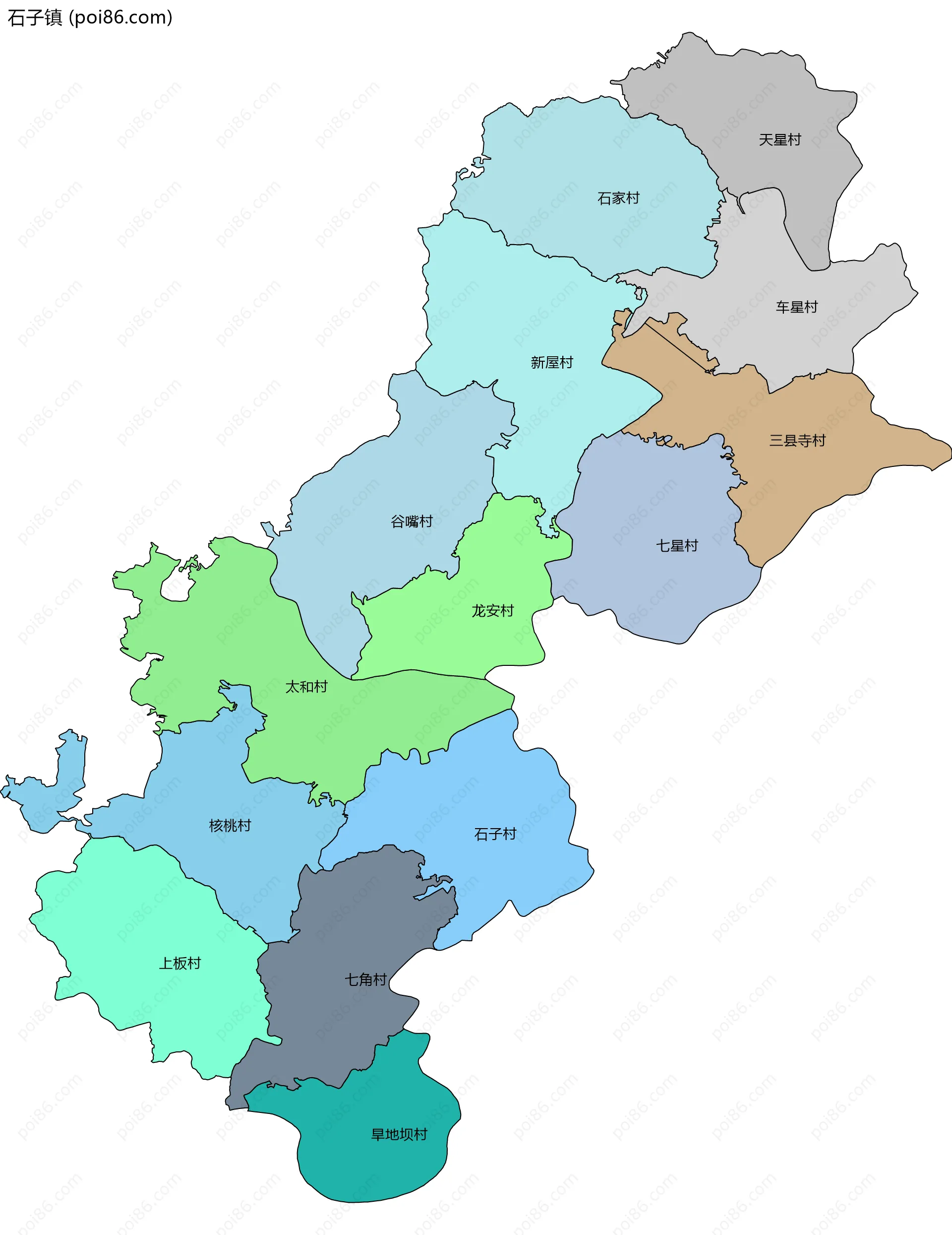 石子镇边界地图(五级行政区划)