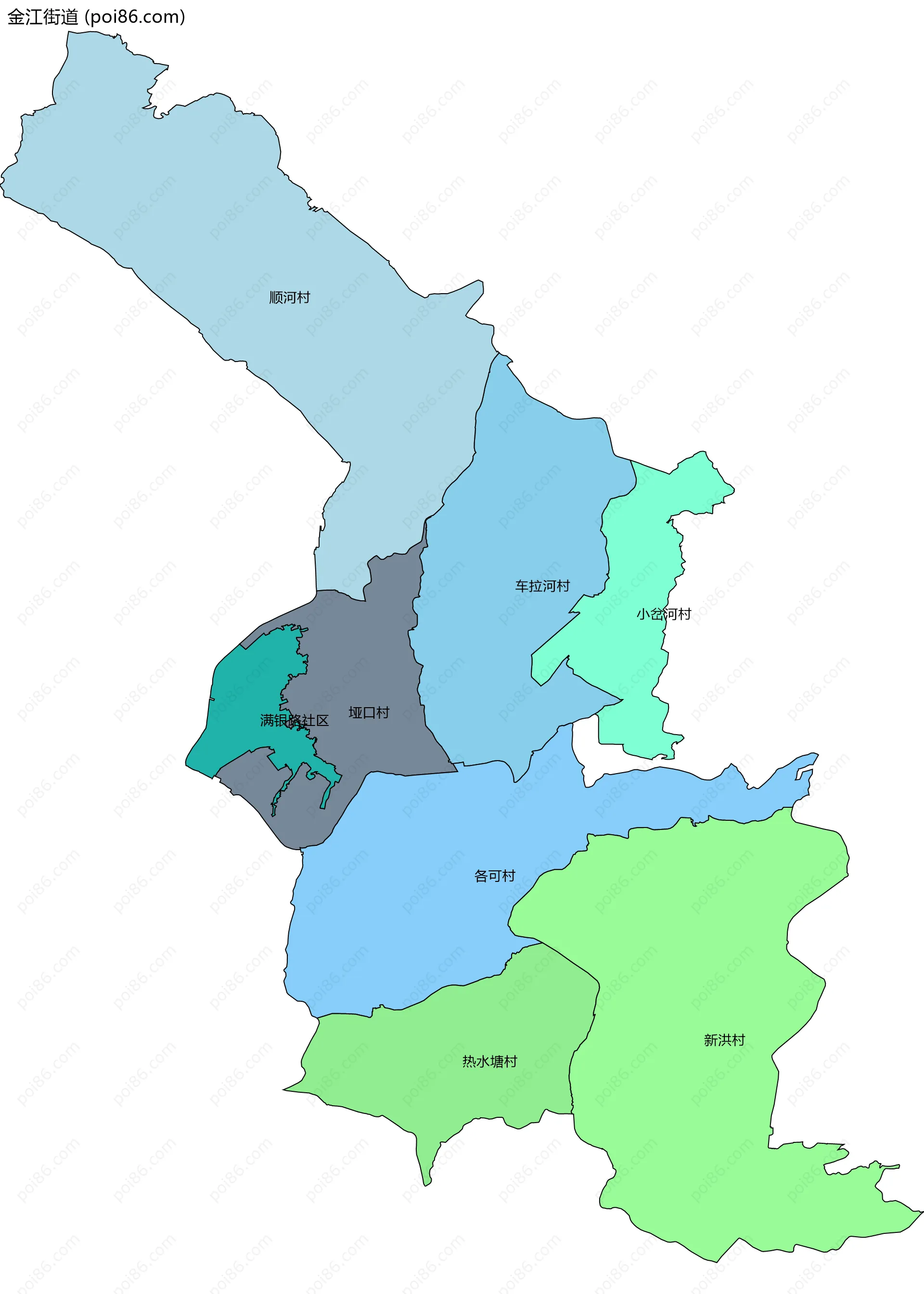 金江街道边界地图(五级行政区划)