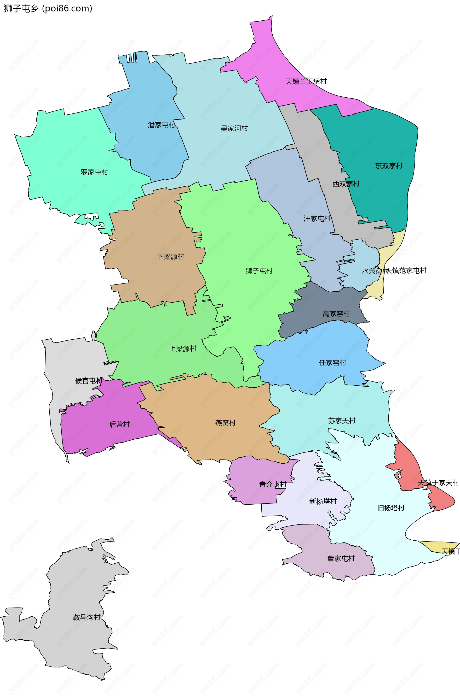 狮子屯乡边界地图(五级行政区划)