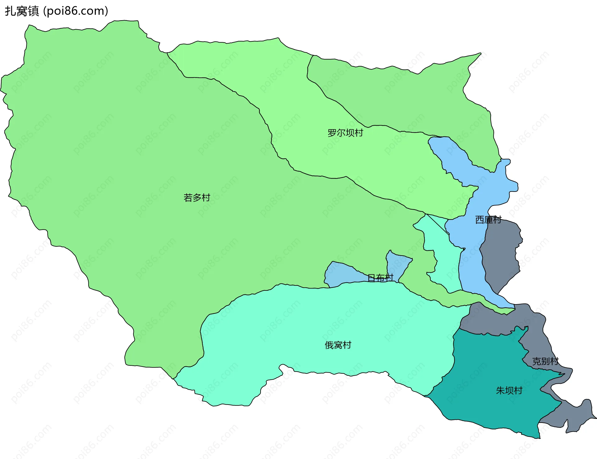 扎窝镇边界地图(五级行政区划)