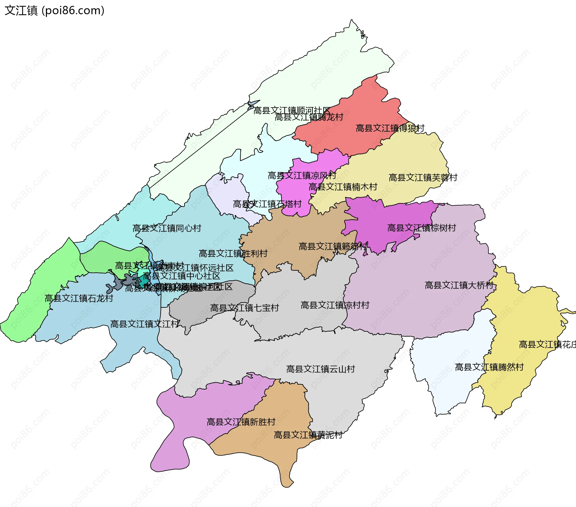 文江镇边界地图(五级行政区划)