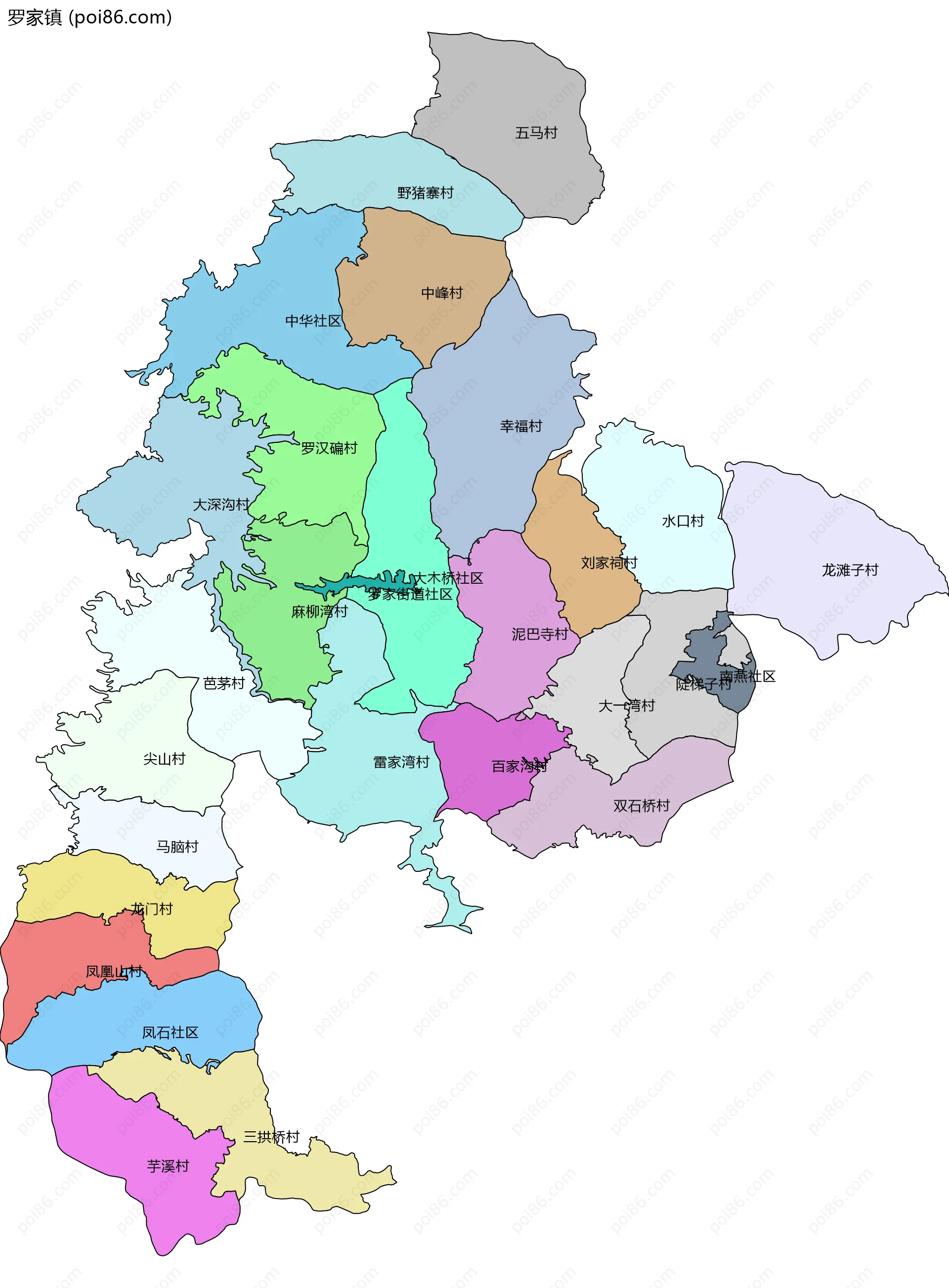 罗家镇边界地图(五级行政区划)