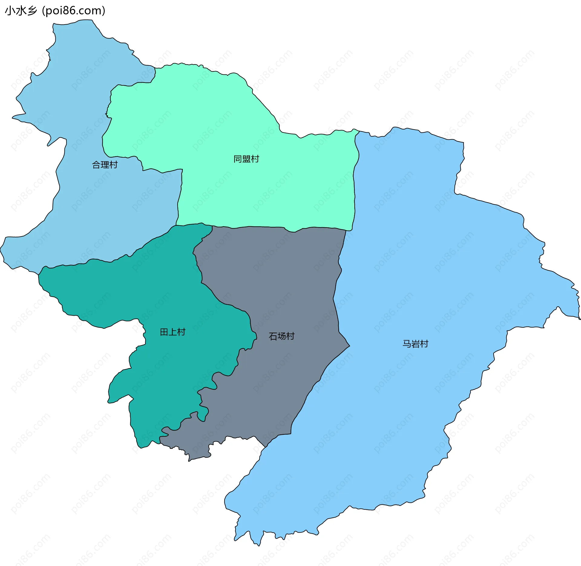 小水乡边界地图(五级行政区划)