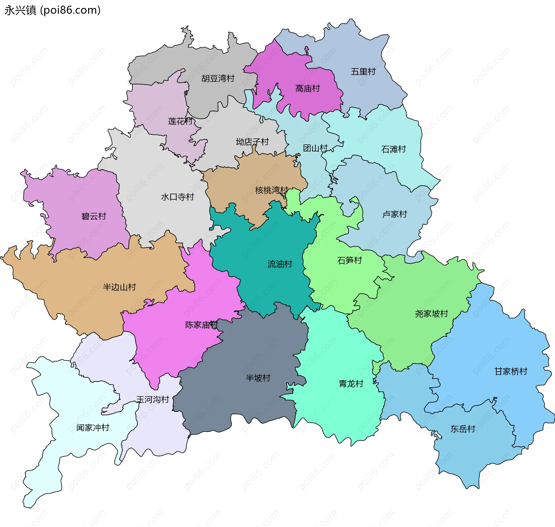 永兴镇边界地图(五级行政区划)