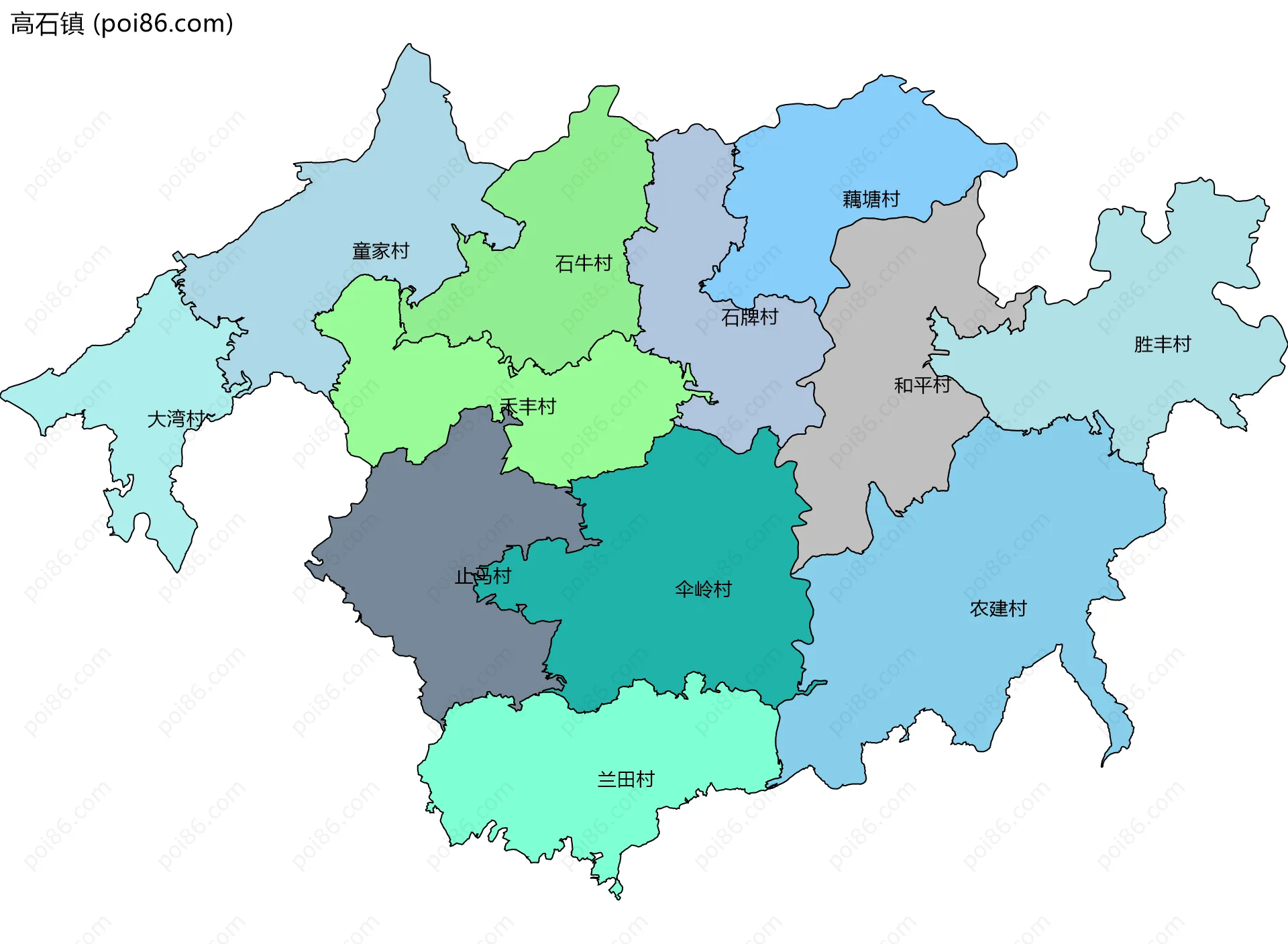 高石镇边界地图(五级行政区划)