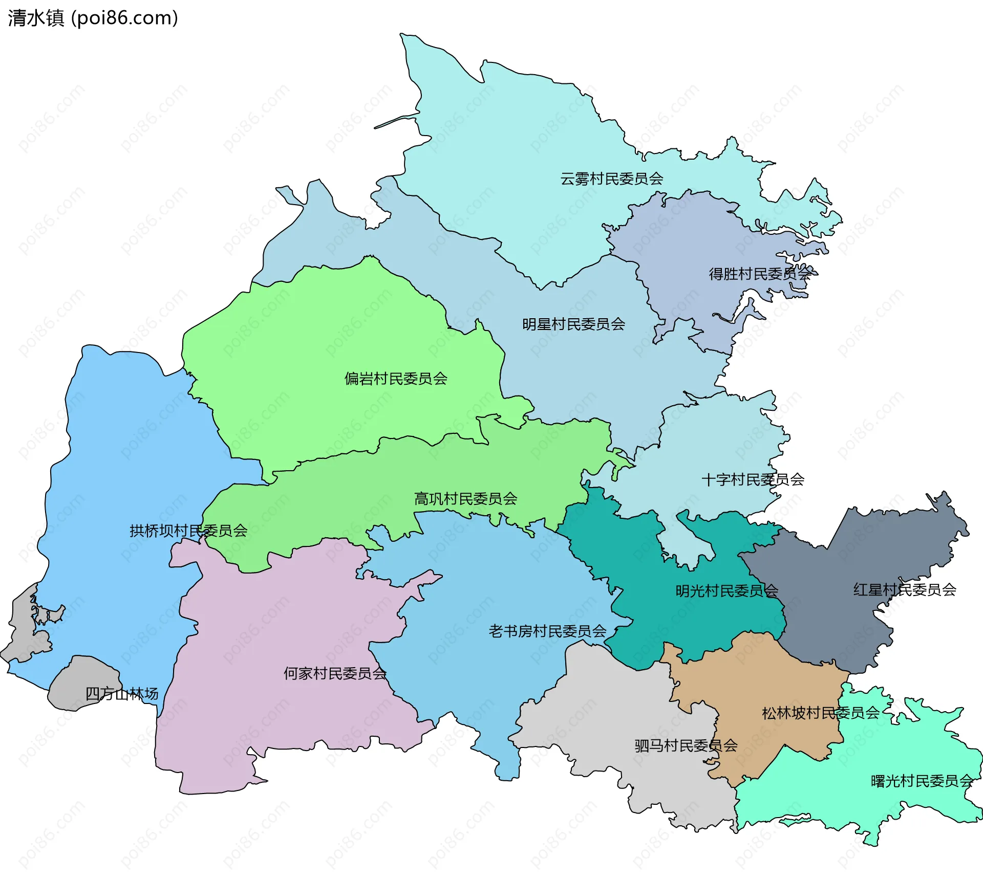 清水镇边界地图(五级行政区划)