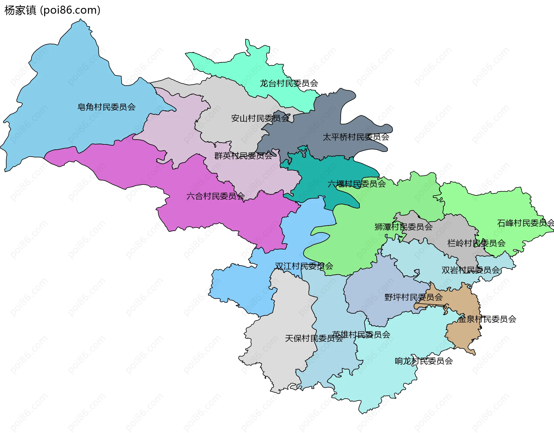 杨家镇边界地图(五级行政区划)