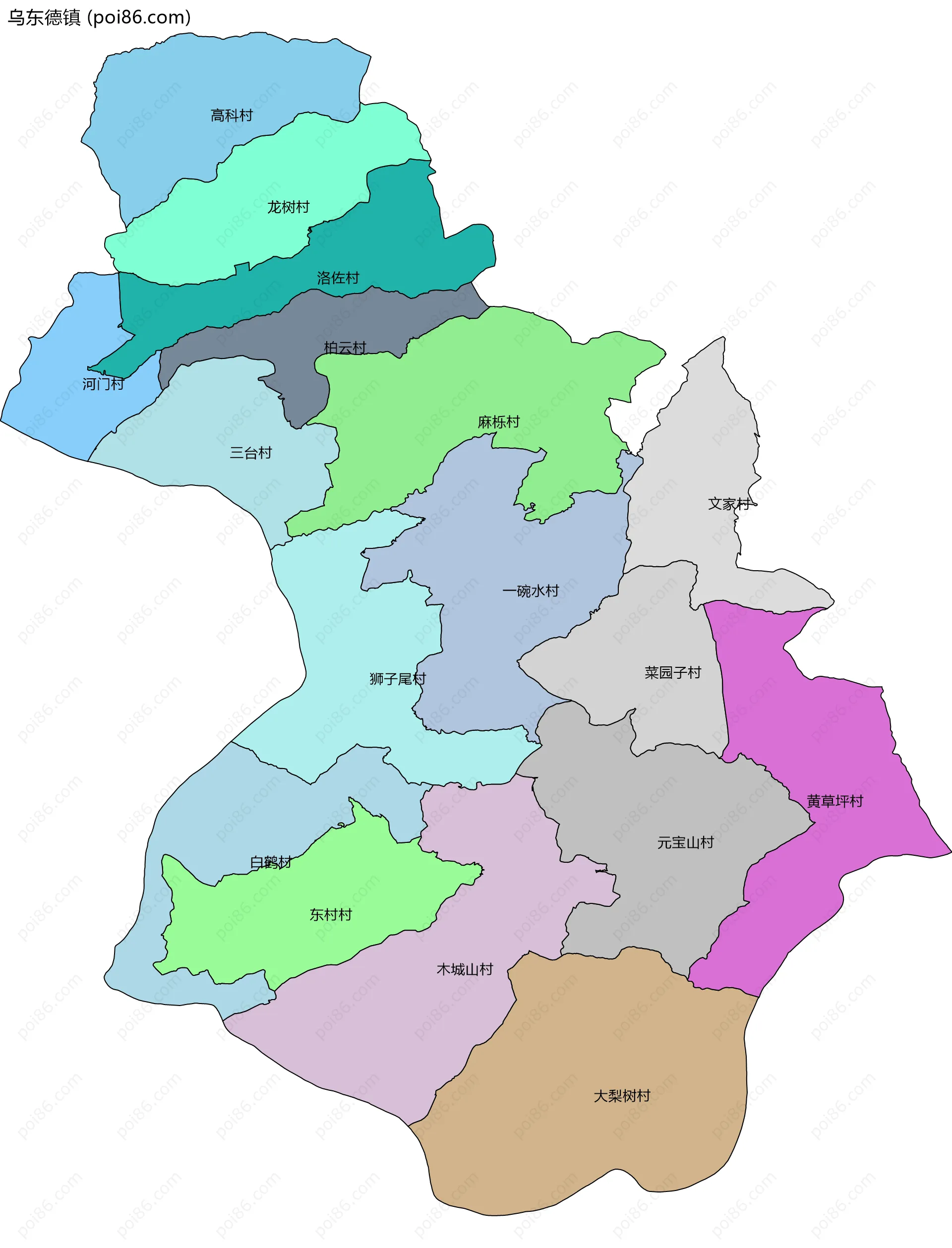 乌东德镇边界地图(五级行政区划)