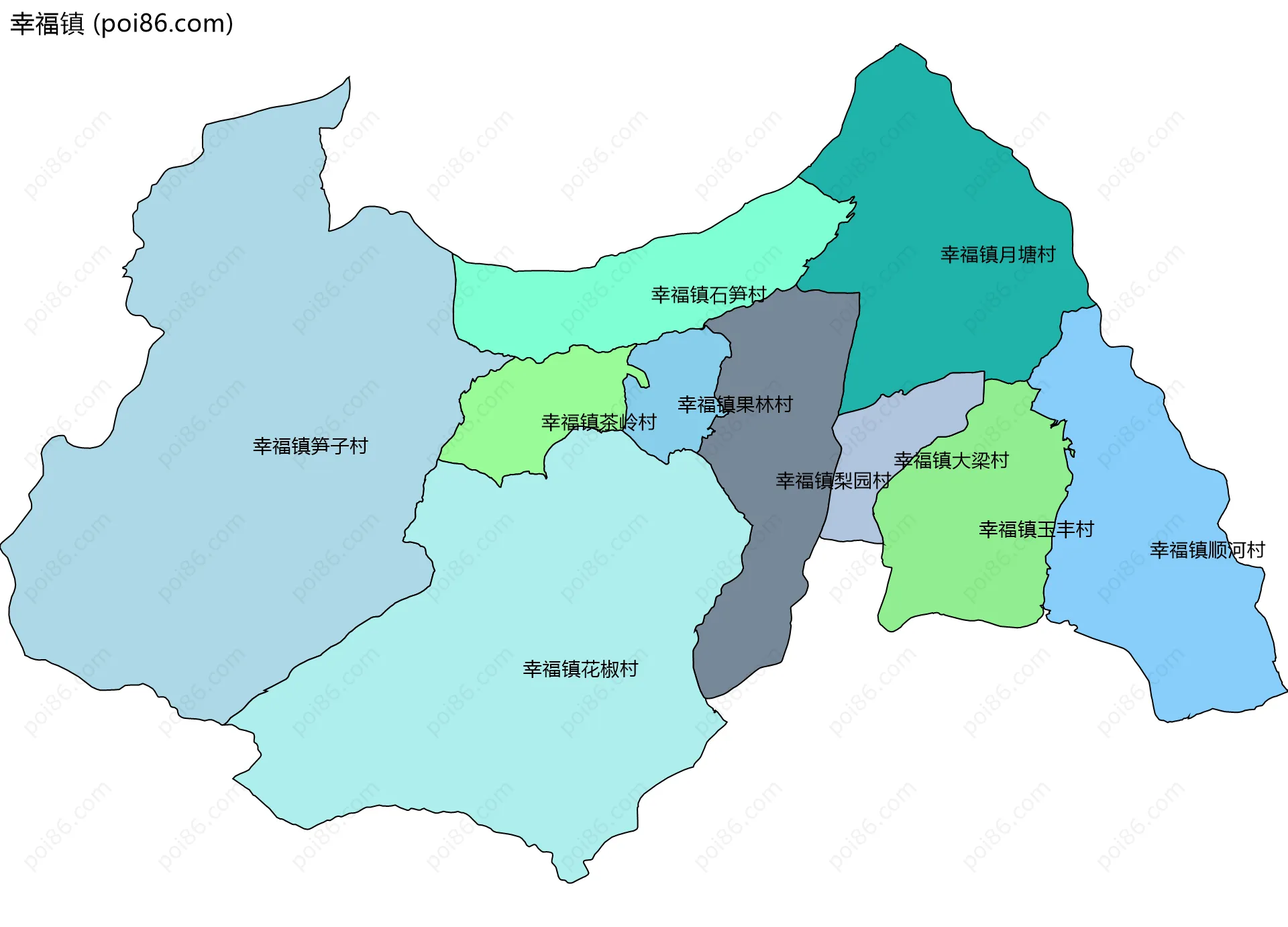 幸福镇边界地图(五级行政区划)
