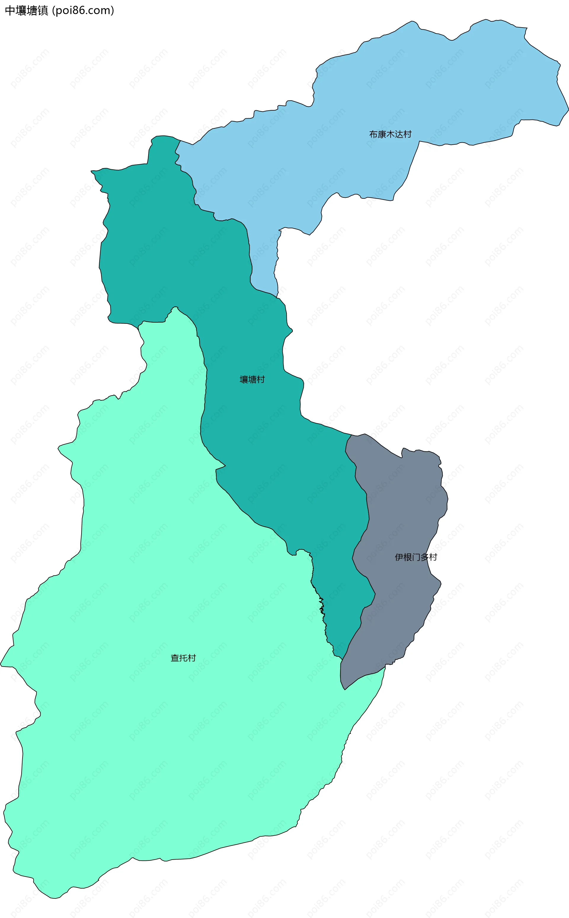 中壤塘镇边界地图(五级行政区划)