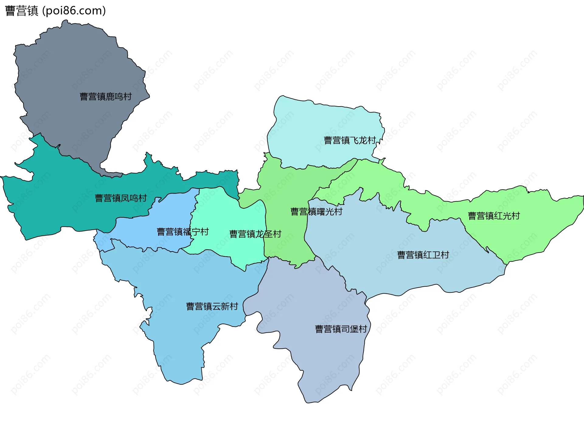 曹营镇边界地图(五级行政区划)