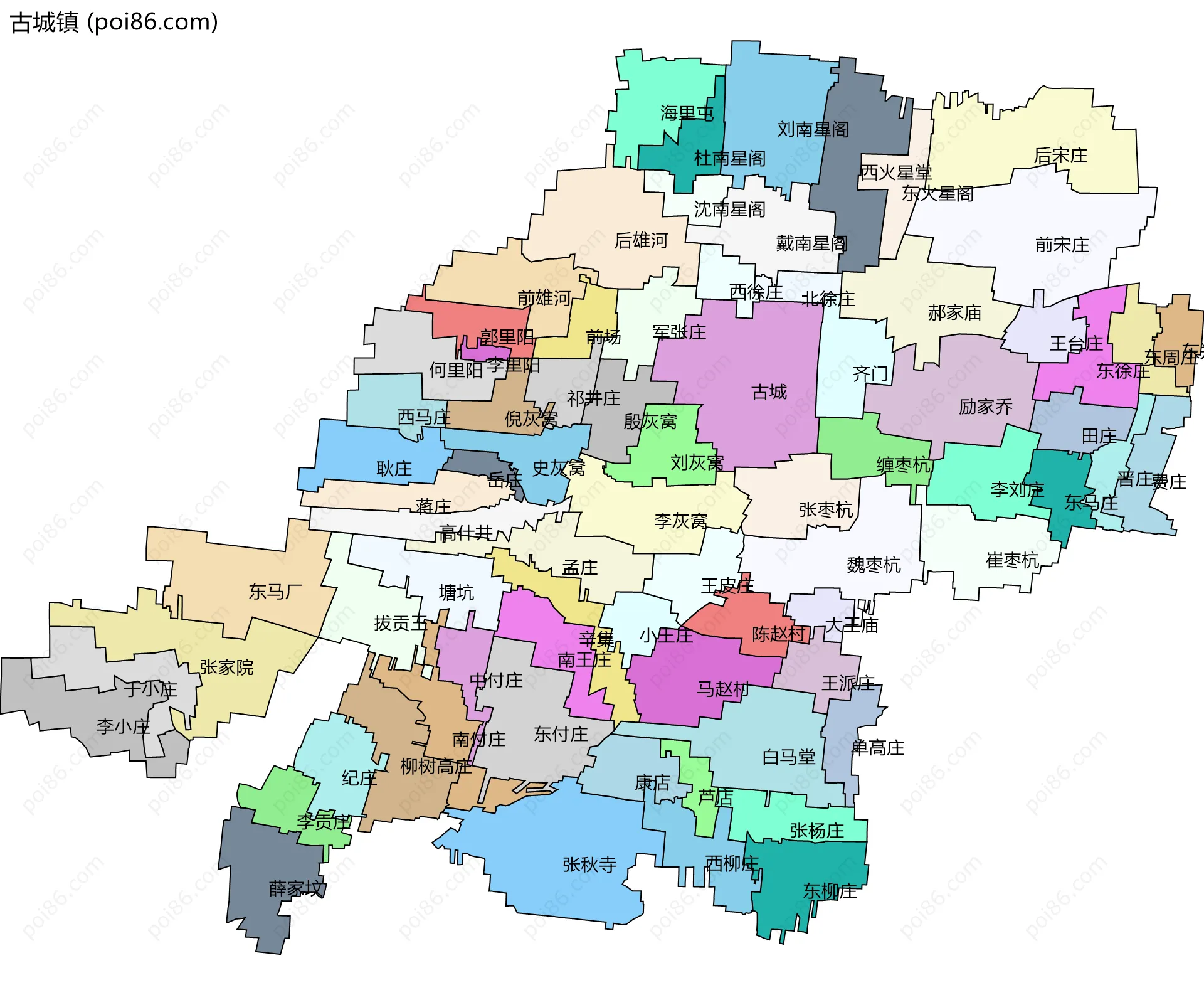 古城镇边界地图(五级行政区划)