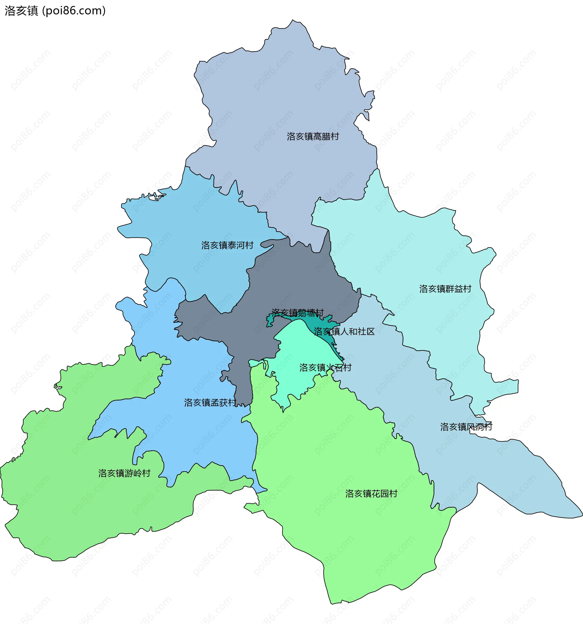 洛亥镇边界地图(五级行政区划)