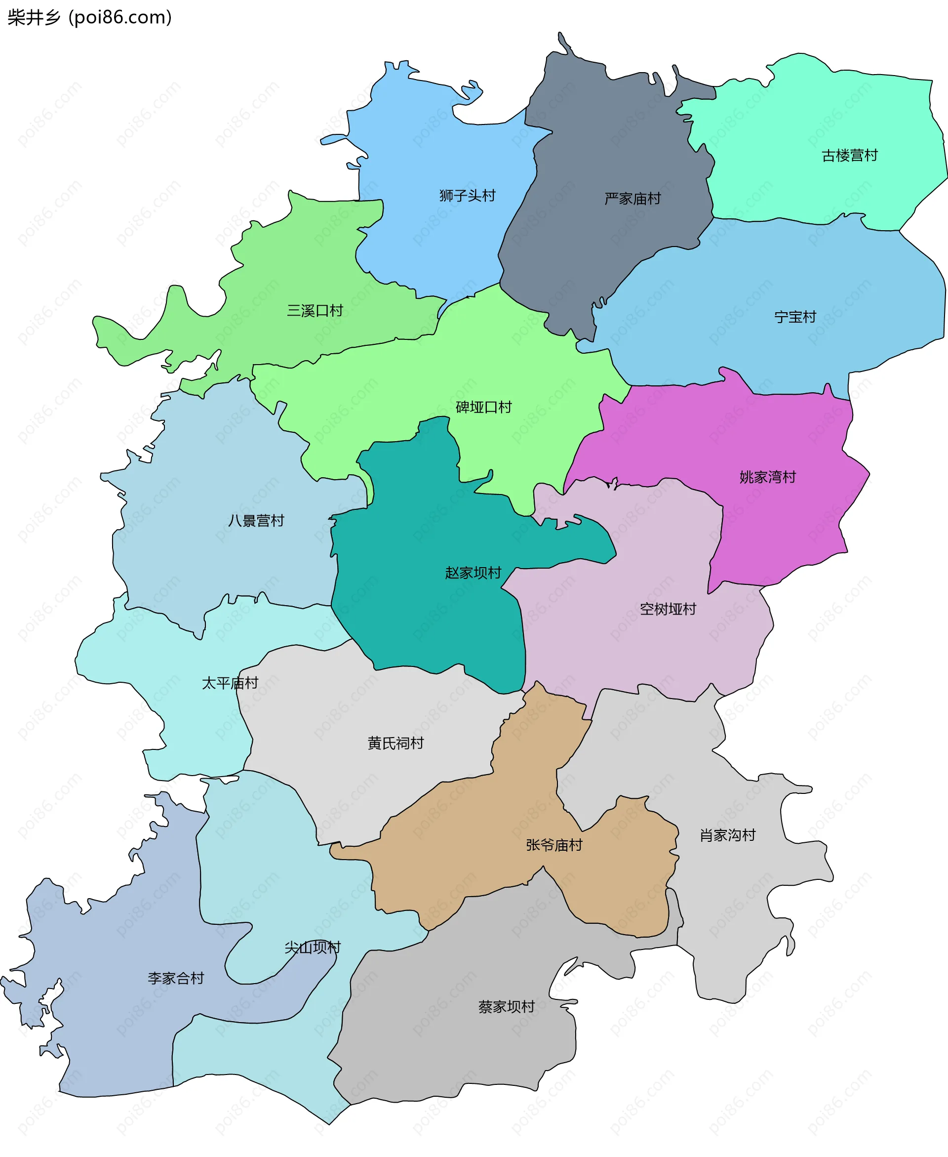 柴井乡边界地图(五级行政区划)