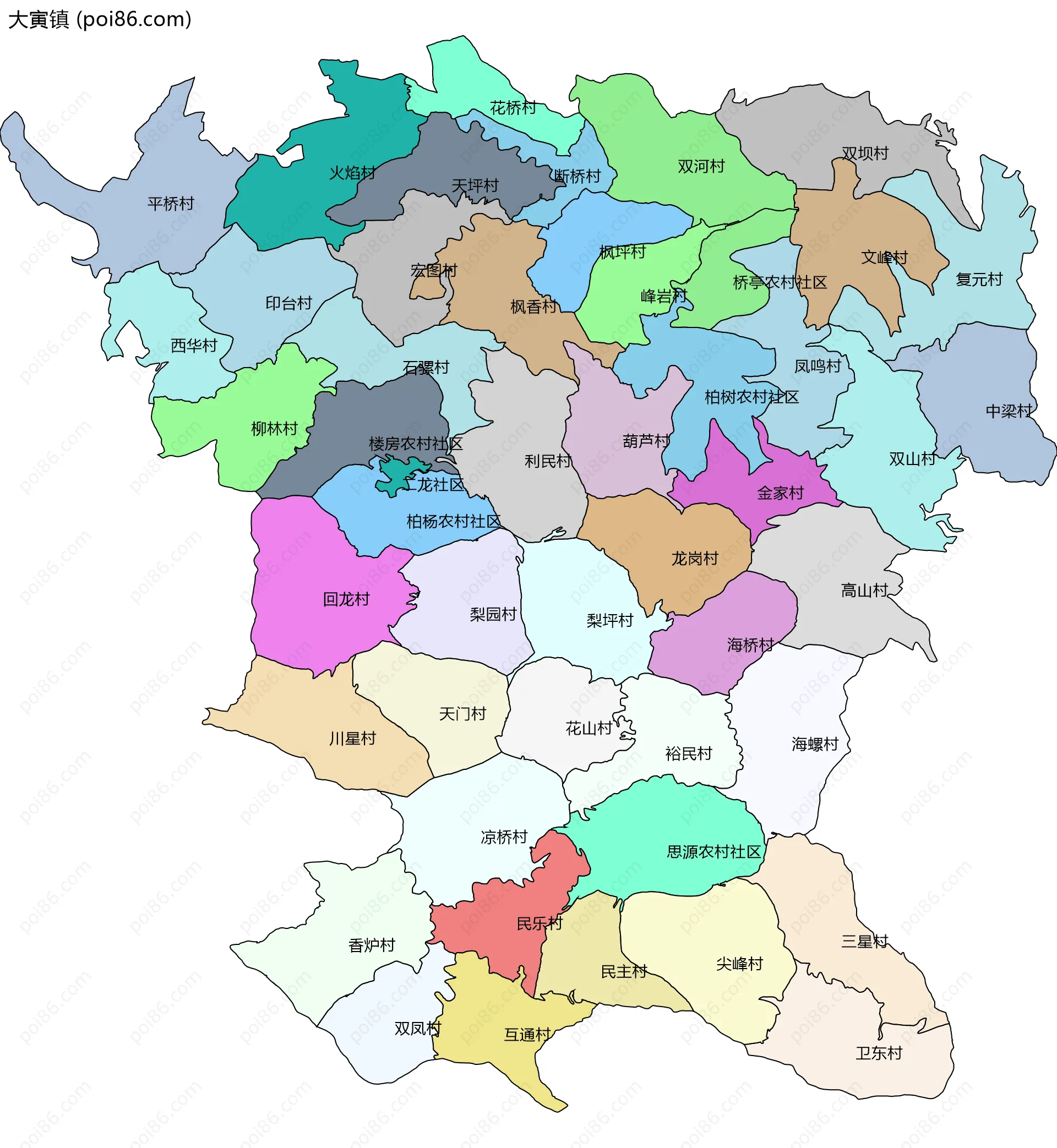 大寅镇边界地图(五级行政区划)