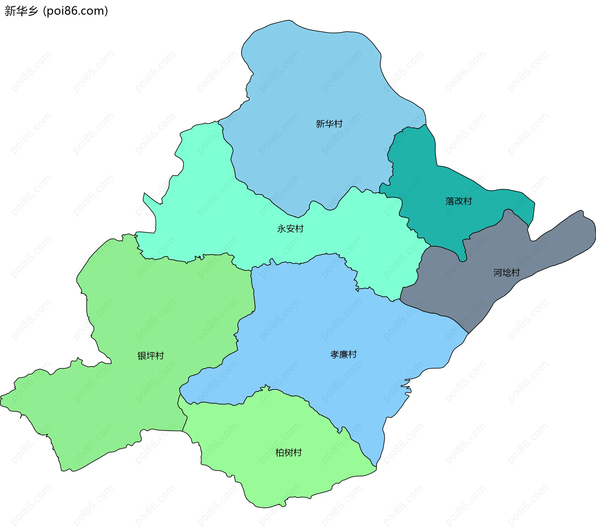 新华乡边界地图(五级行政区划)