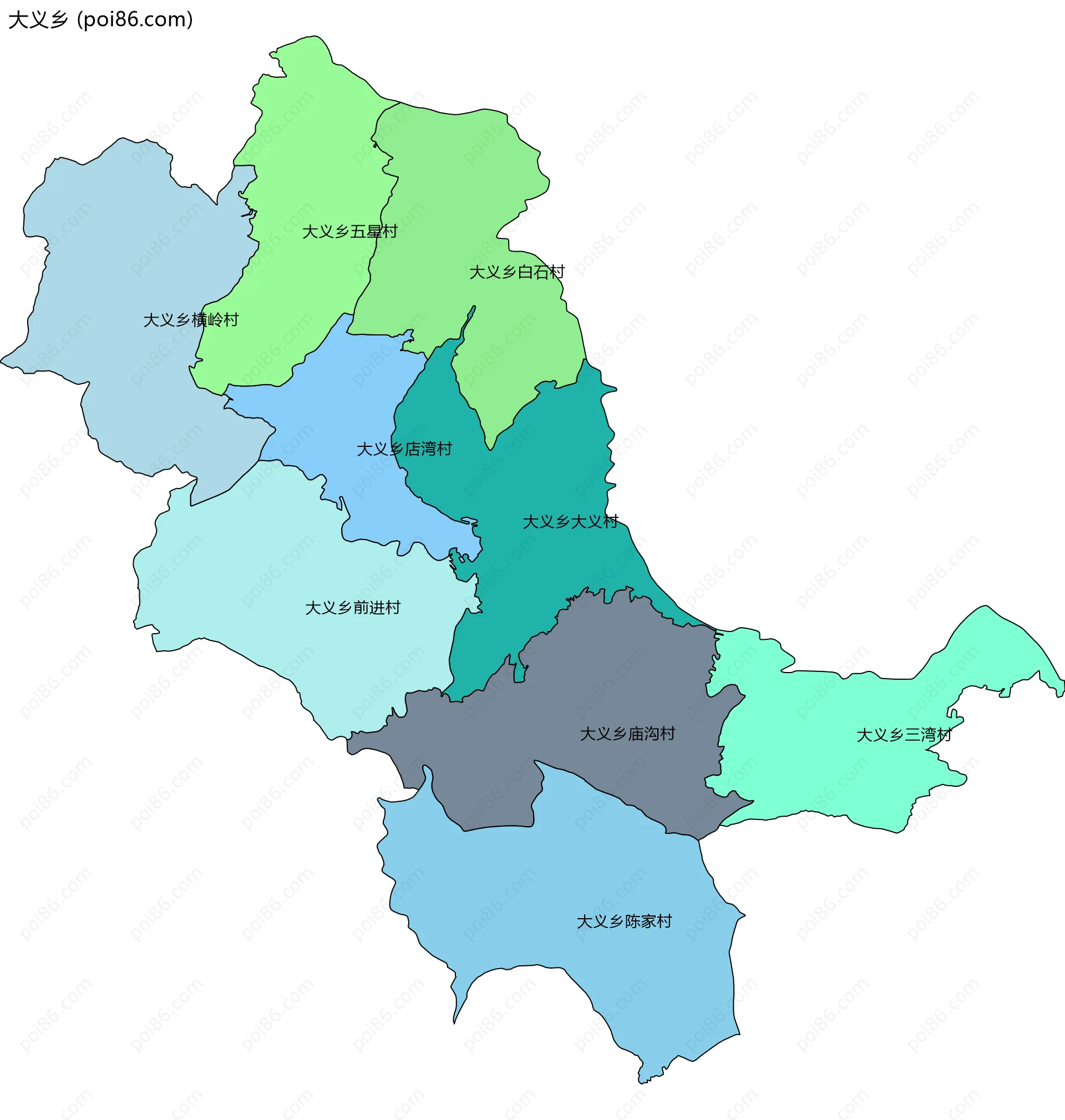 大义乡边界地图(五级行政区划)
