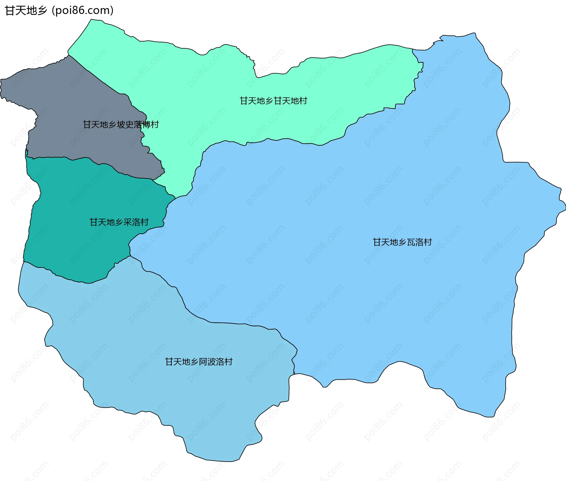甘天地乡边界地图(五级行政区划)
