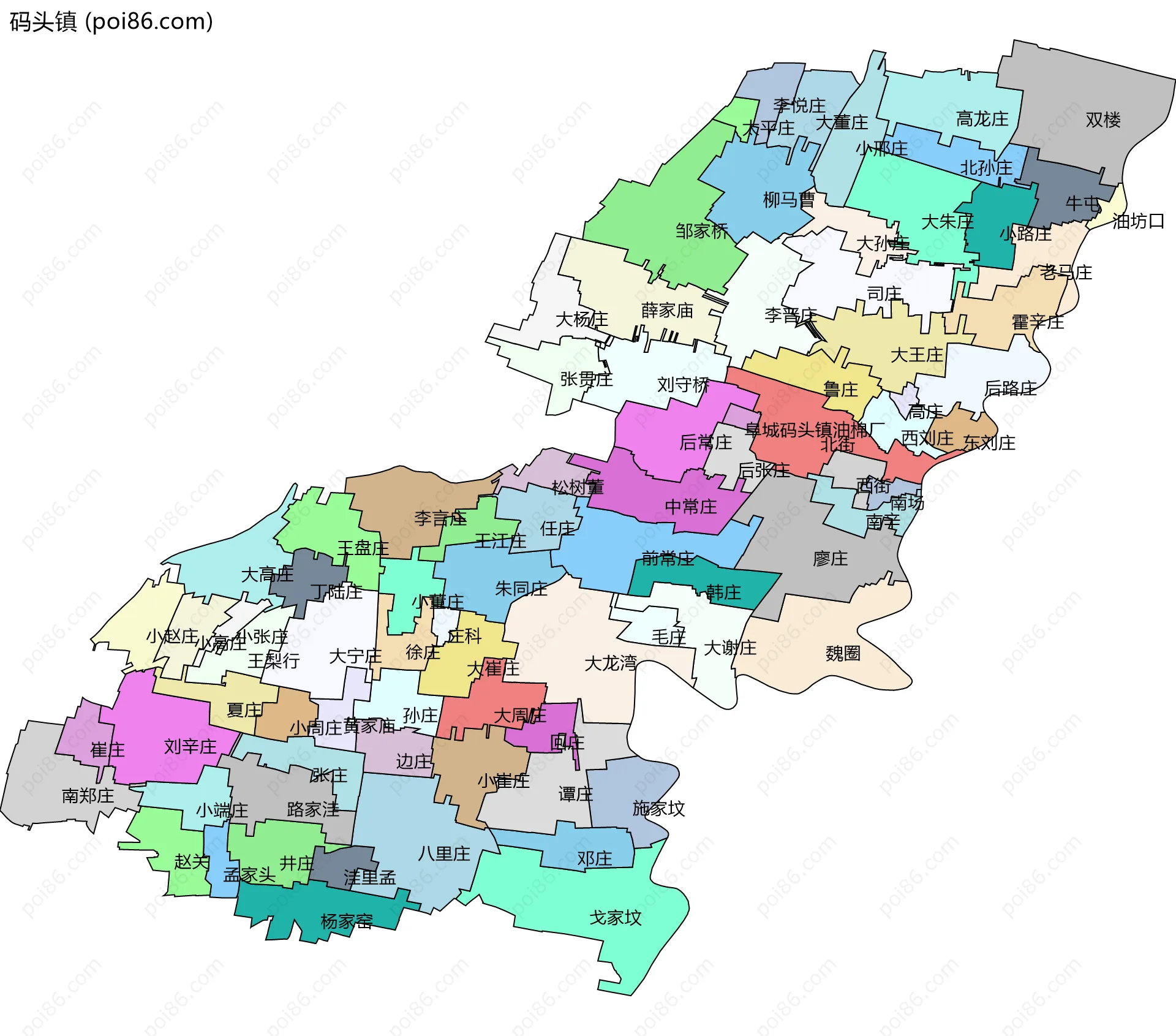 码头镇边界地图(五级行政区划)