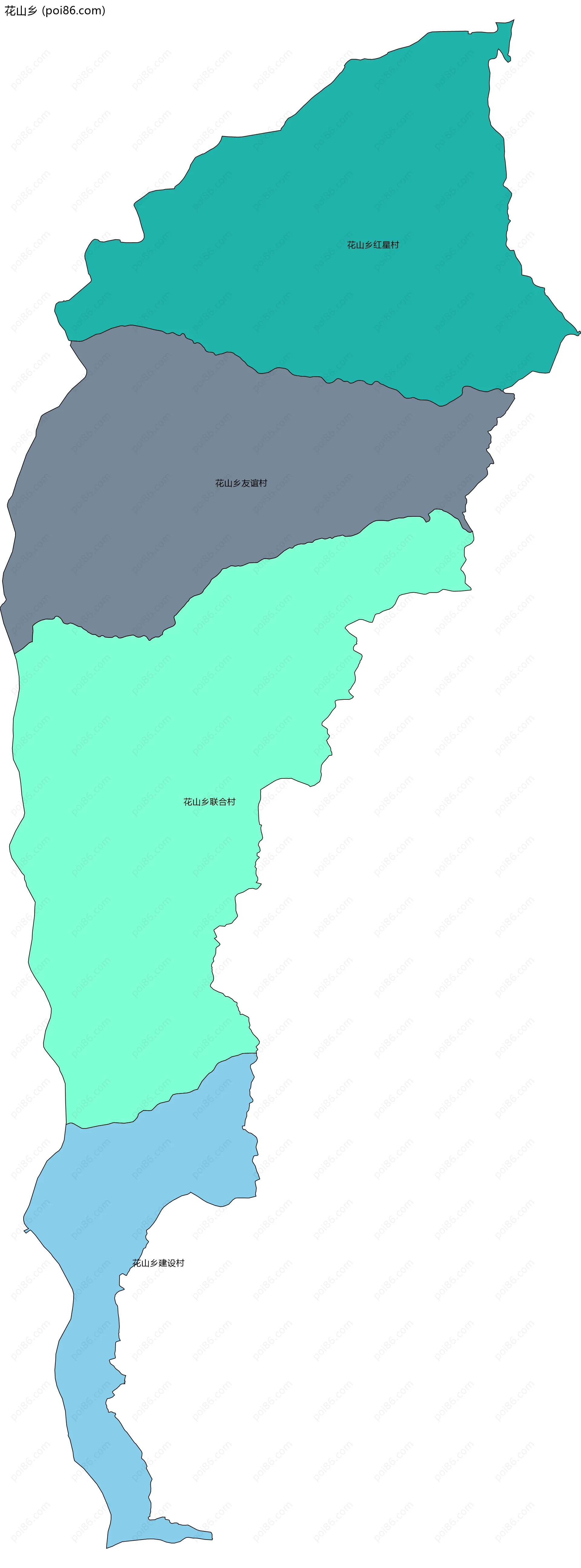 花山乡边界地图(五级行政区划)