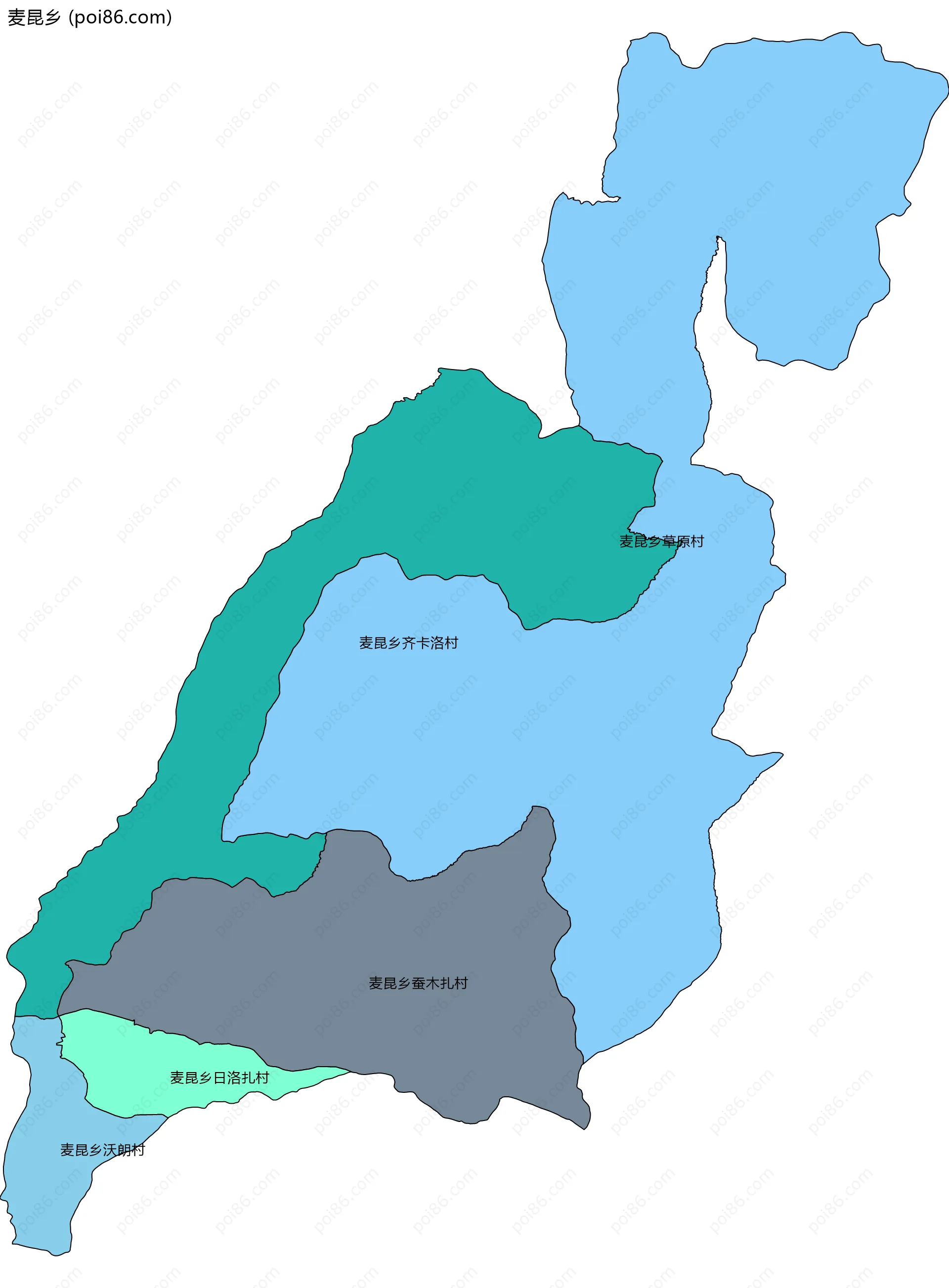 麦昆乡边界地图(五级行政区划)