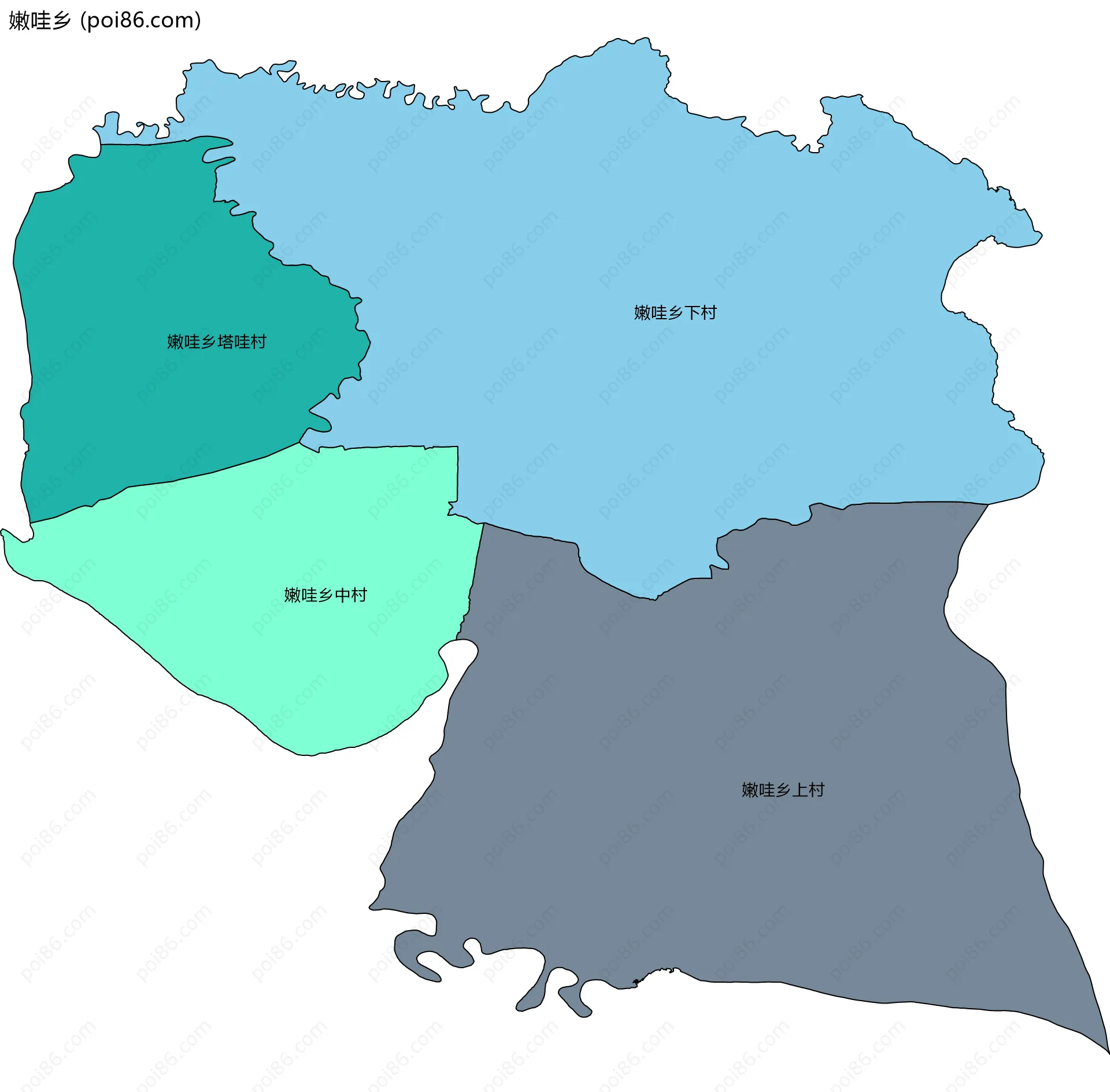 嫩哇乡边界地图(五级行政区划)