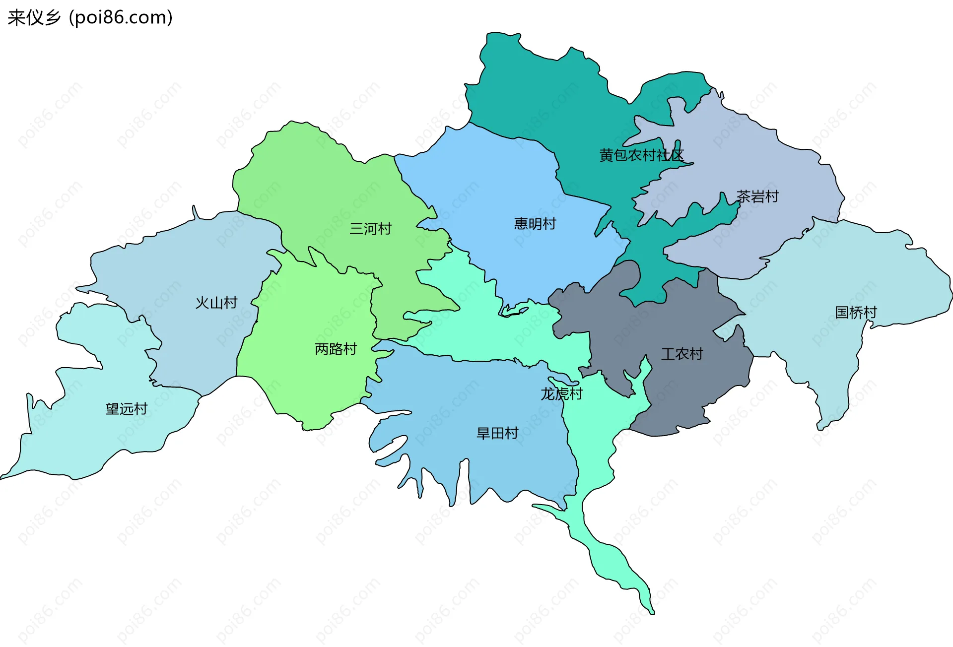 来仪乡边界地图(五级行政区划)