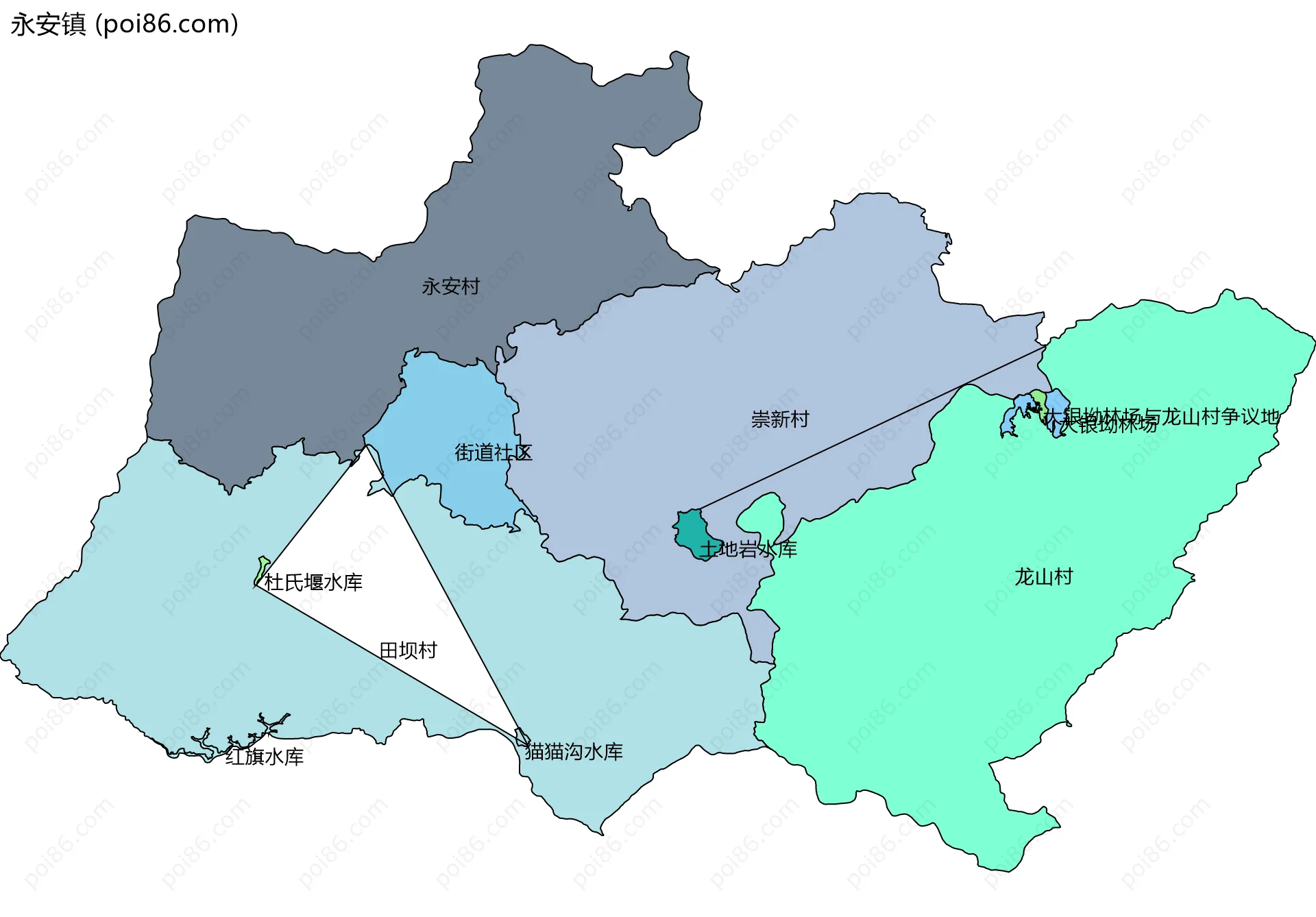 永安镇边界地图(五级行政区划)