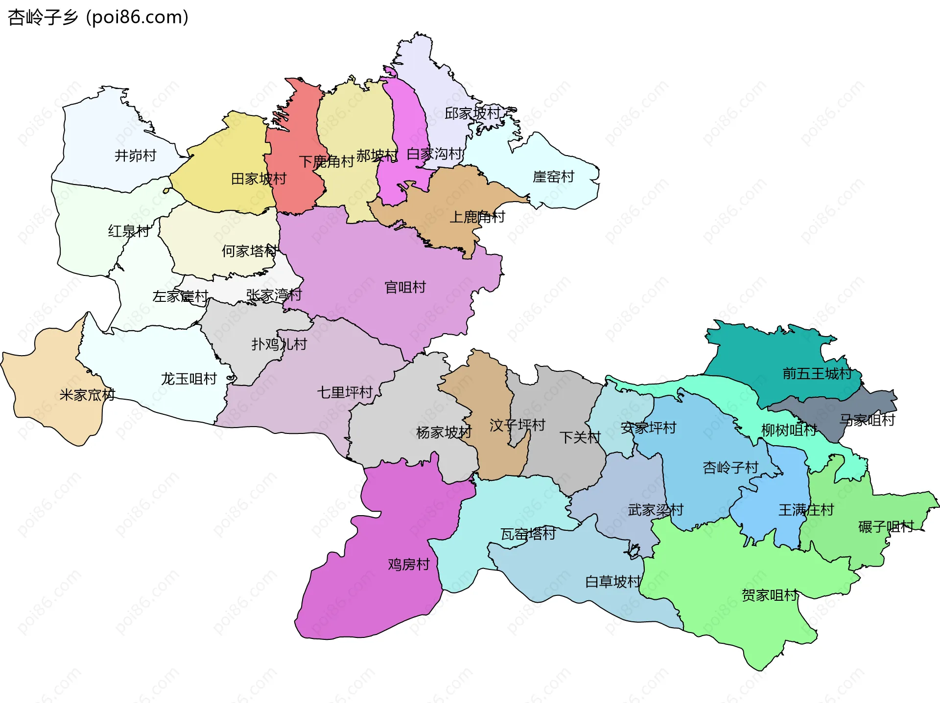 杏岭子乡边界地图(五级行政区划)