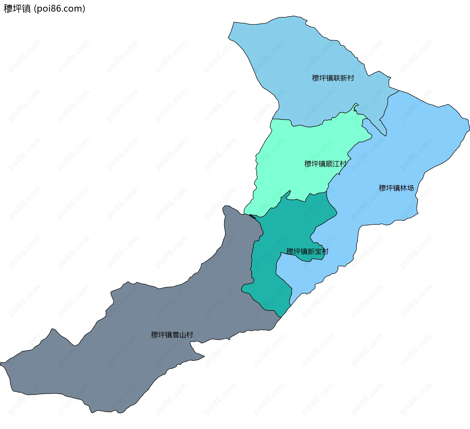 穆坪镇边界地图(五级行政区划)