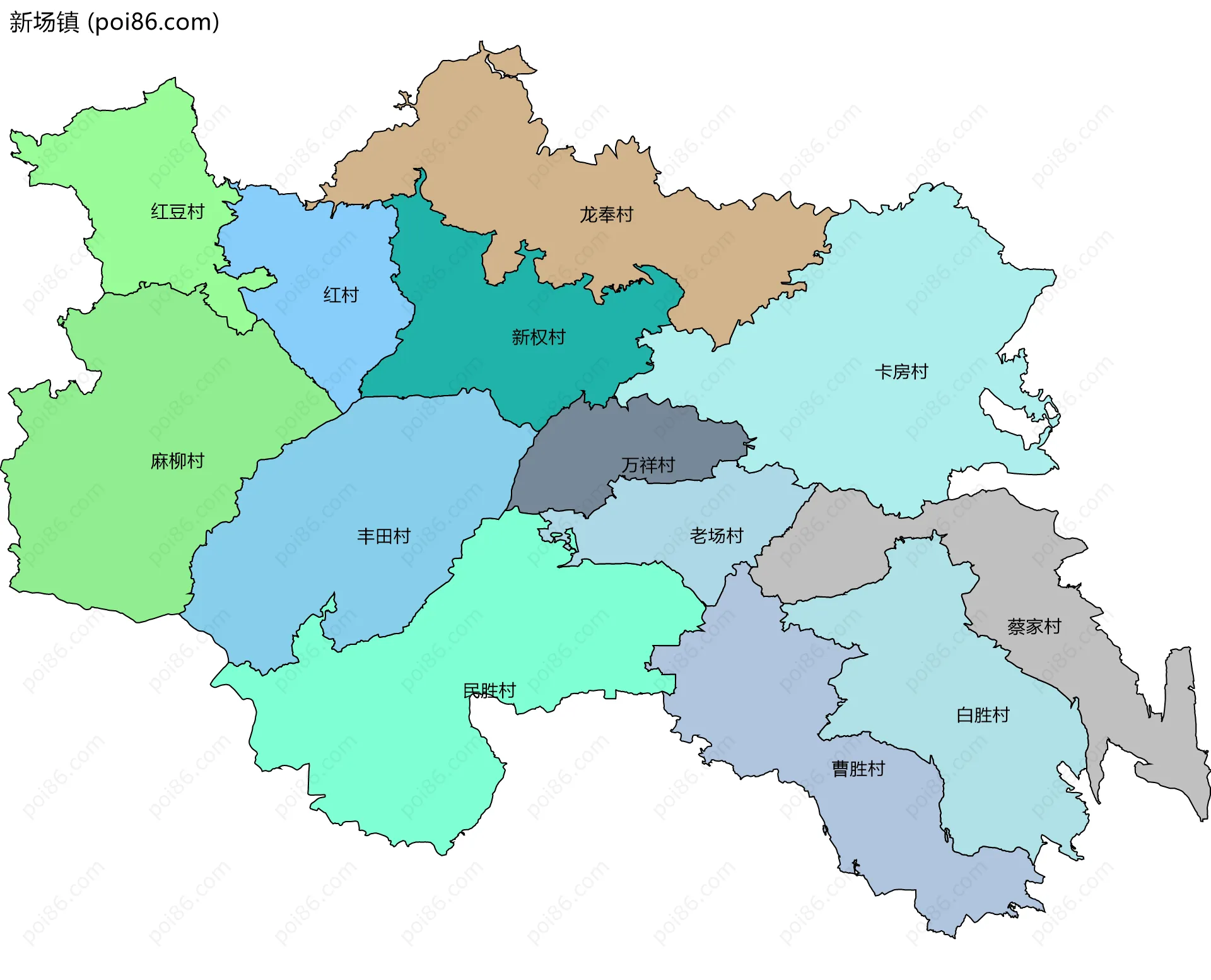 新场镇边界地图(五级行政区划)