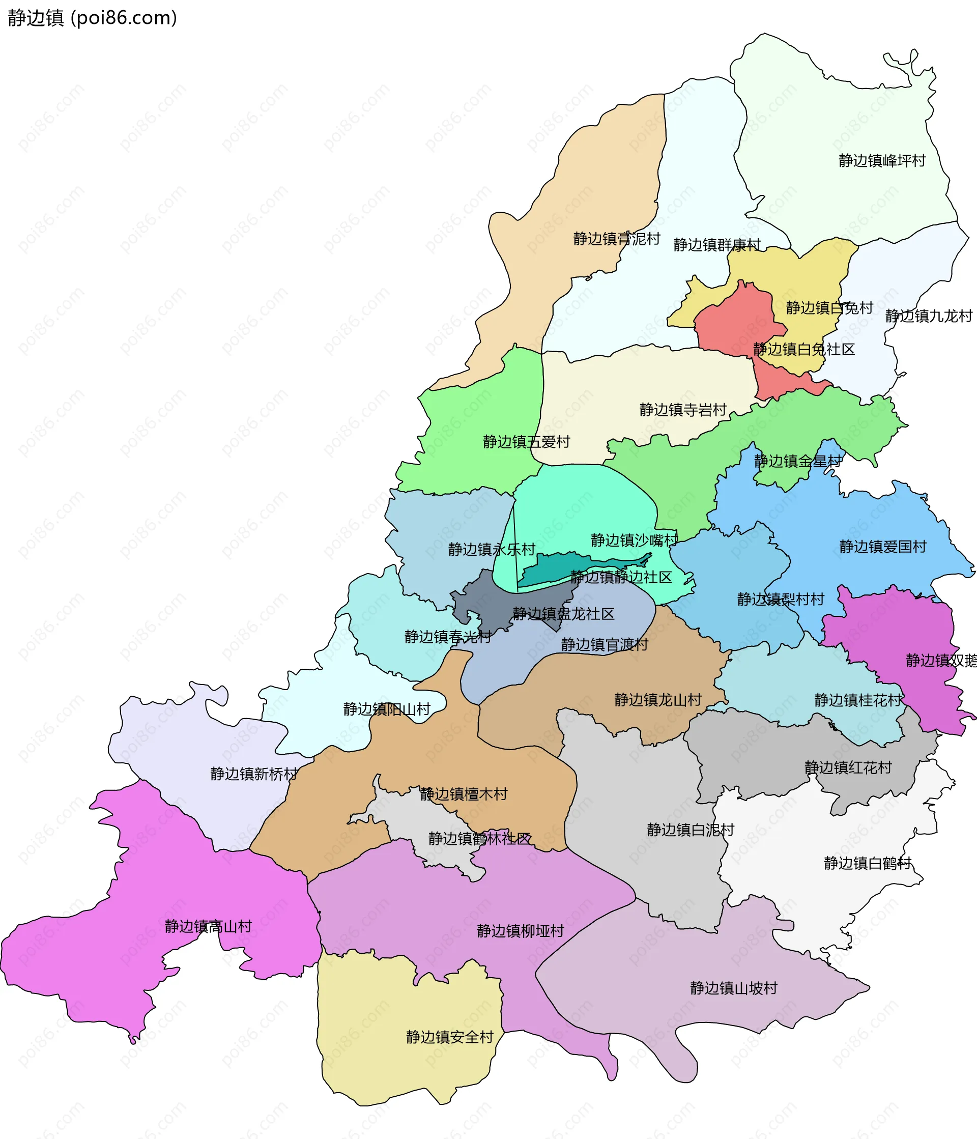 静边镇边界地图(五级行政区划)