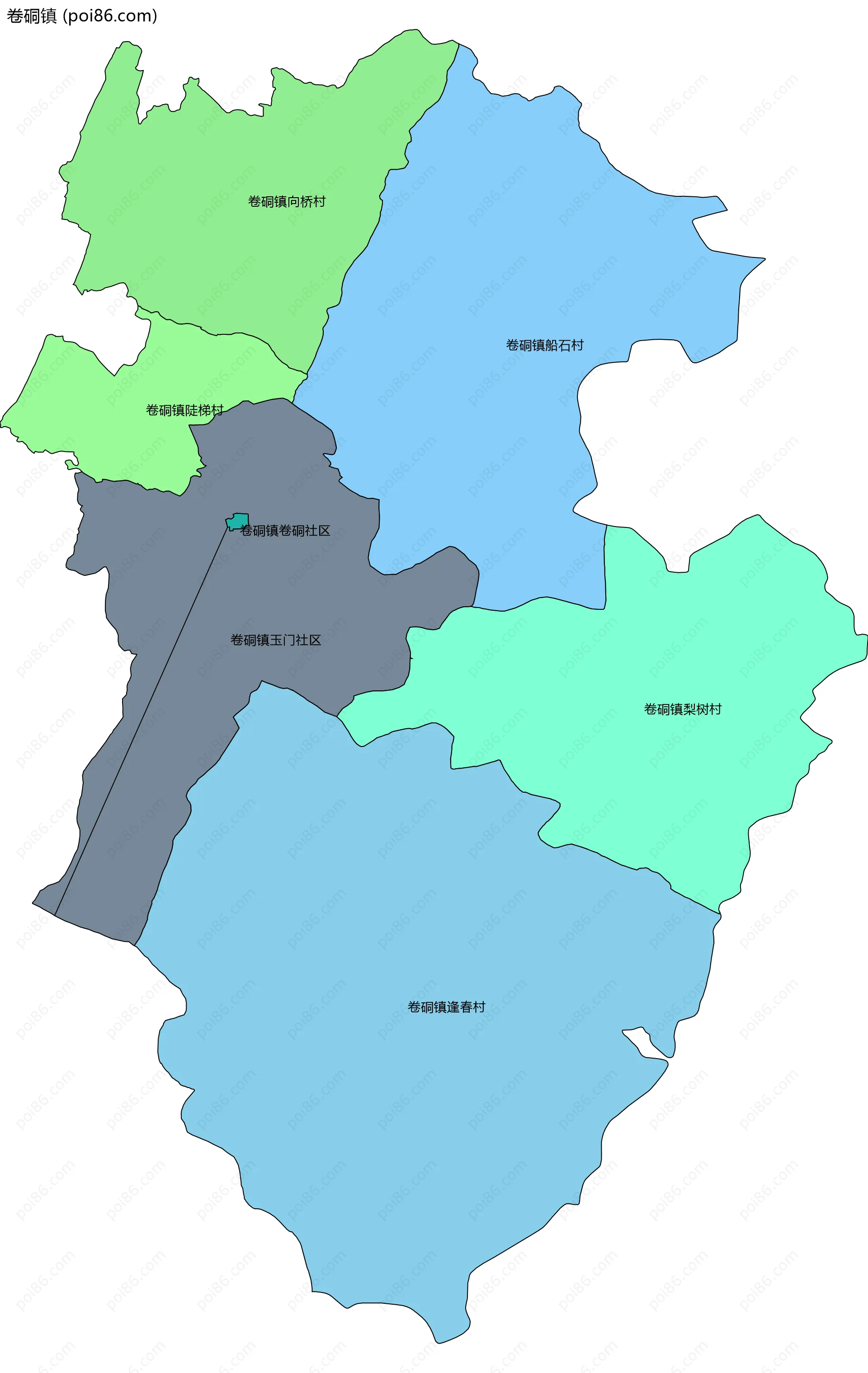 卷硐镇边界地图(五级行政区划)