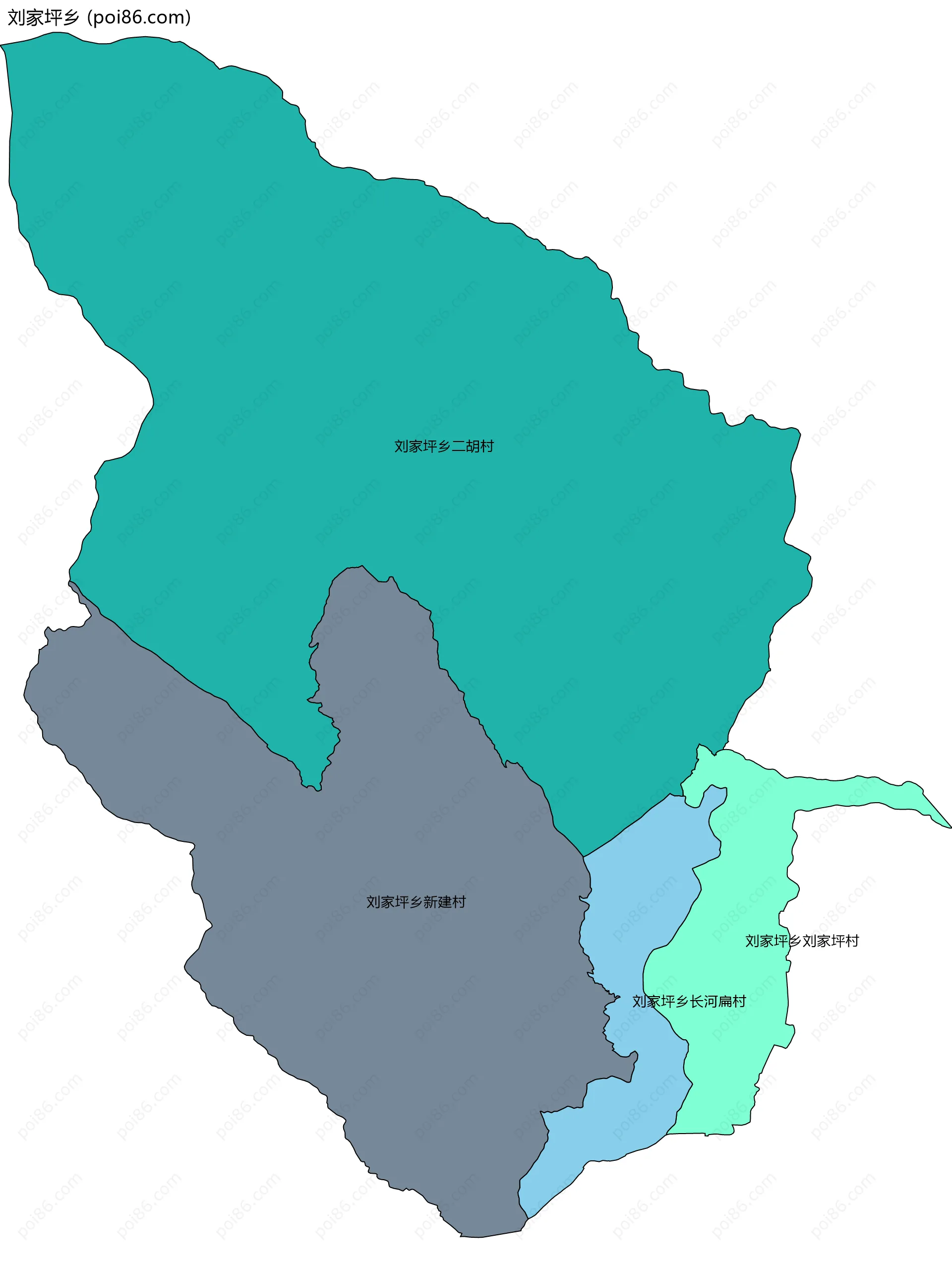 刘家坪乡边界地图(五级行政区划)