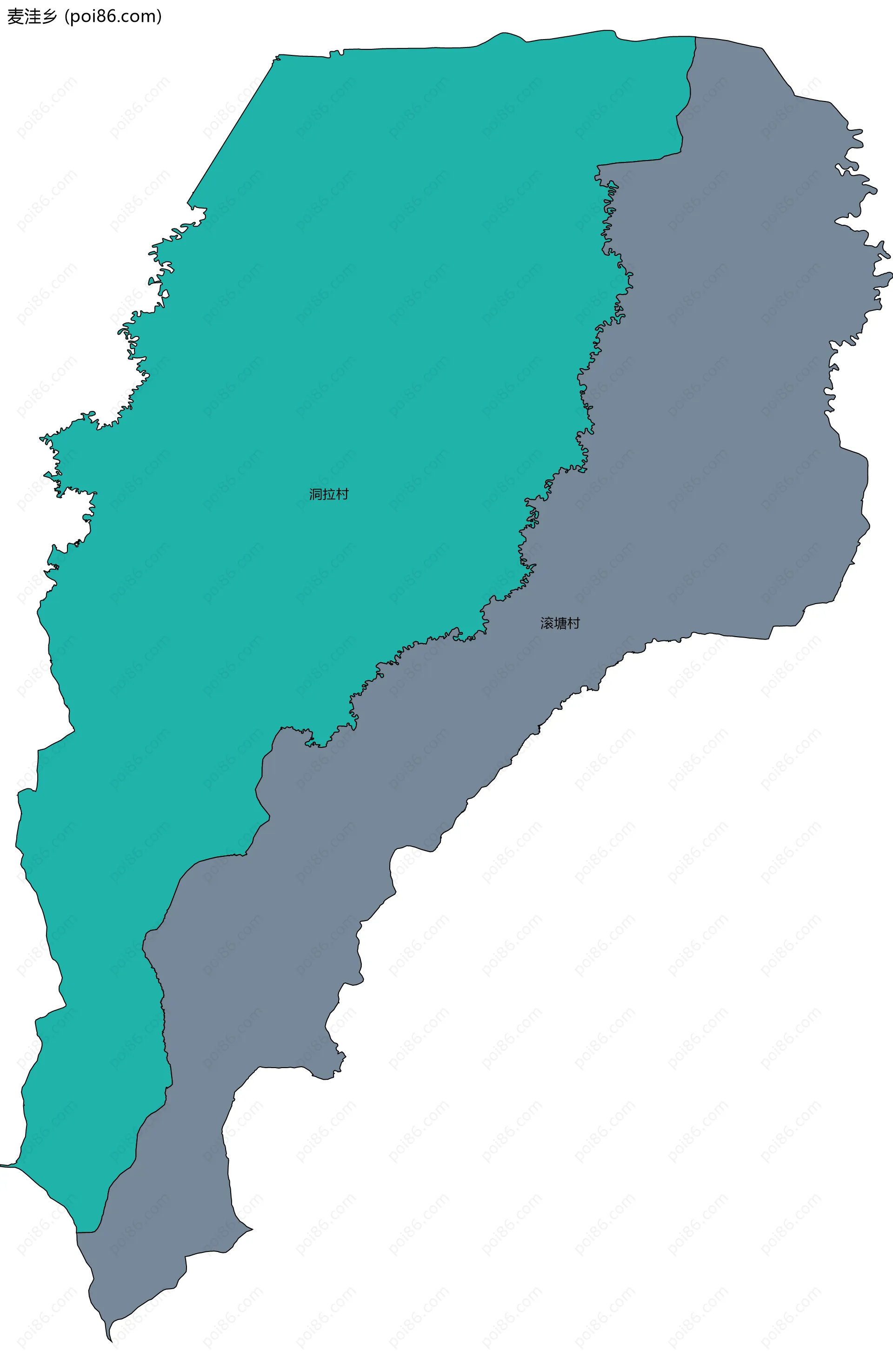 麦洼乡边界地图(五级行政区划)