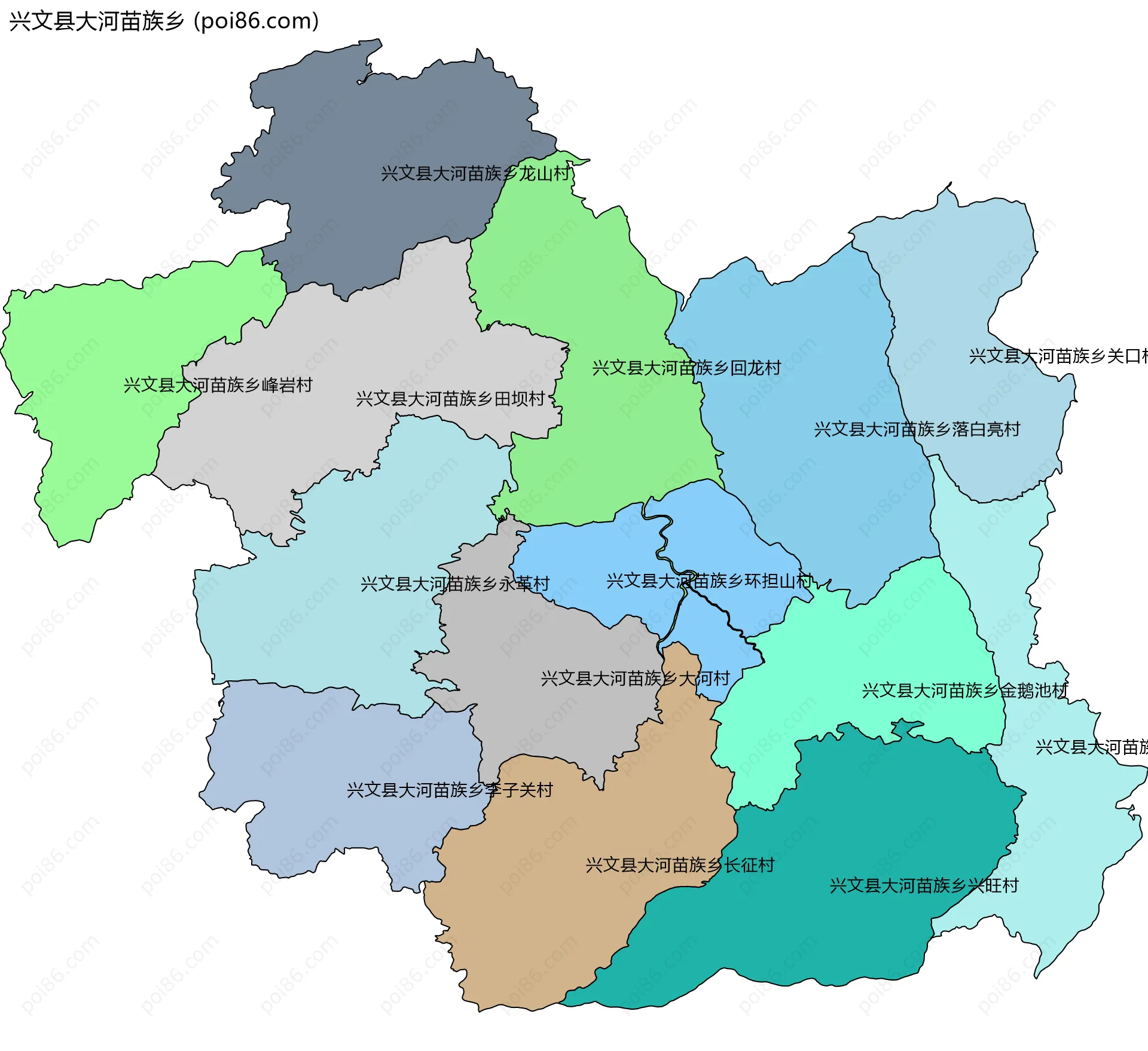 兴文县大河苗族乡边界地图(五级行政区划)