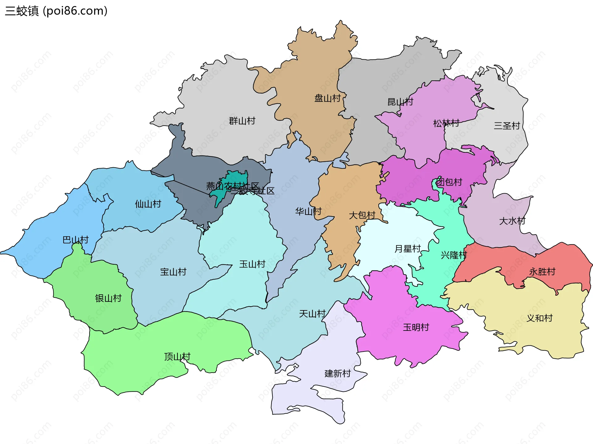 三蛟镇边界地图(五级行政区划)