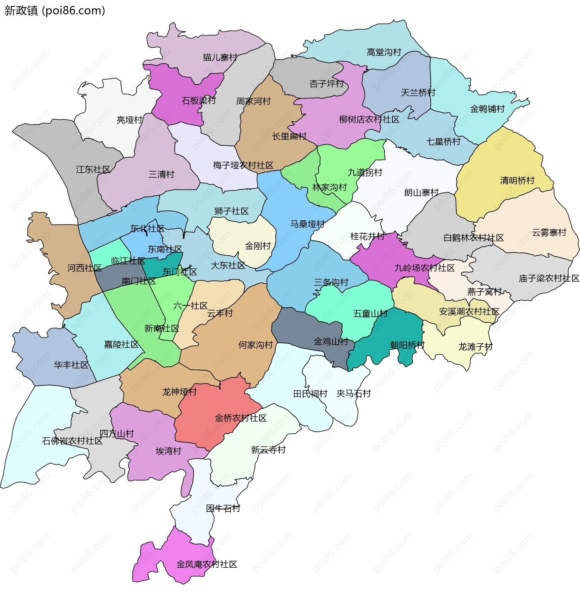 新政镇边界地图(五级行政区划)