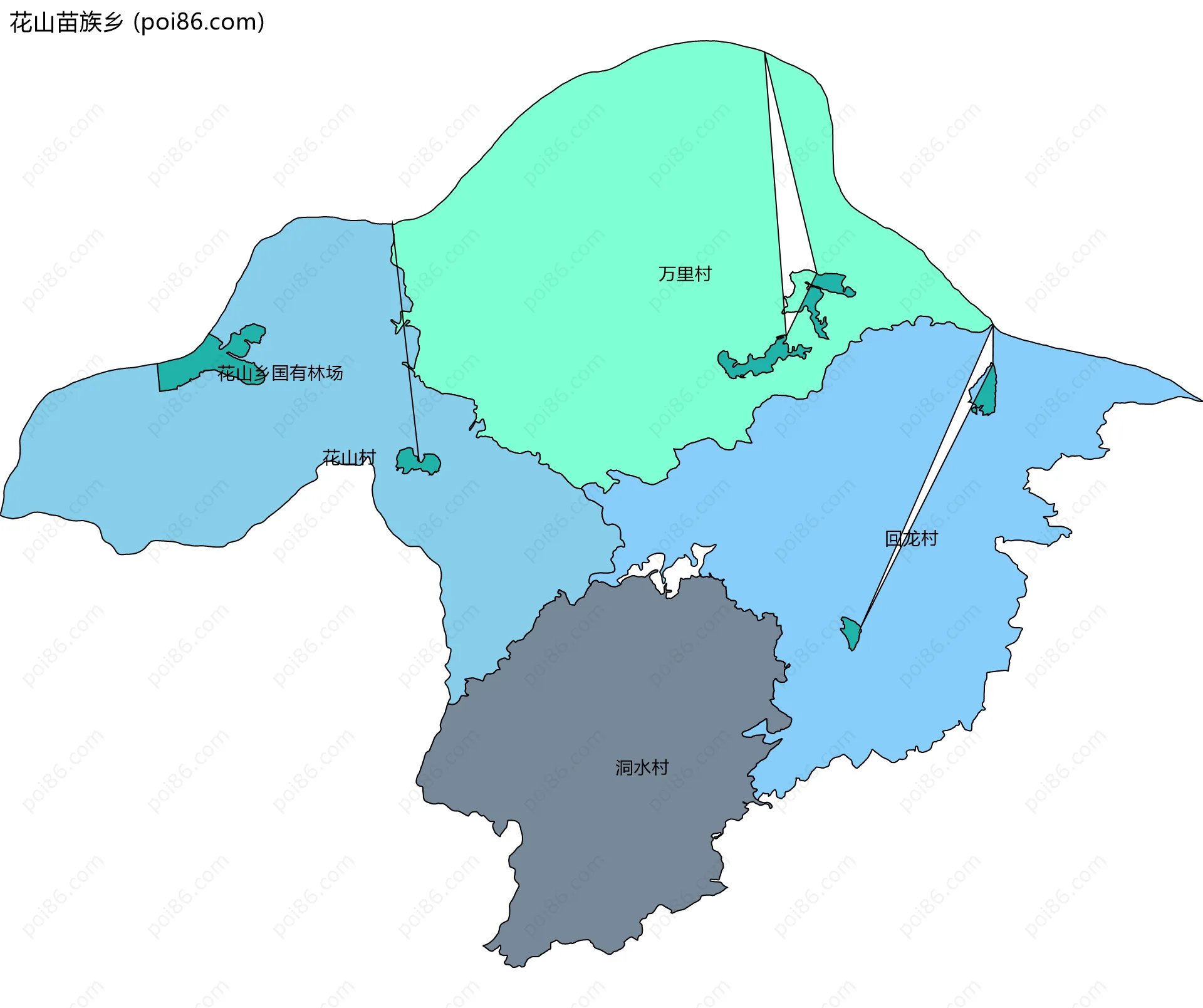 花山苗族乡边界地图(五级行政区划)
