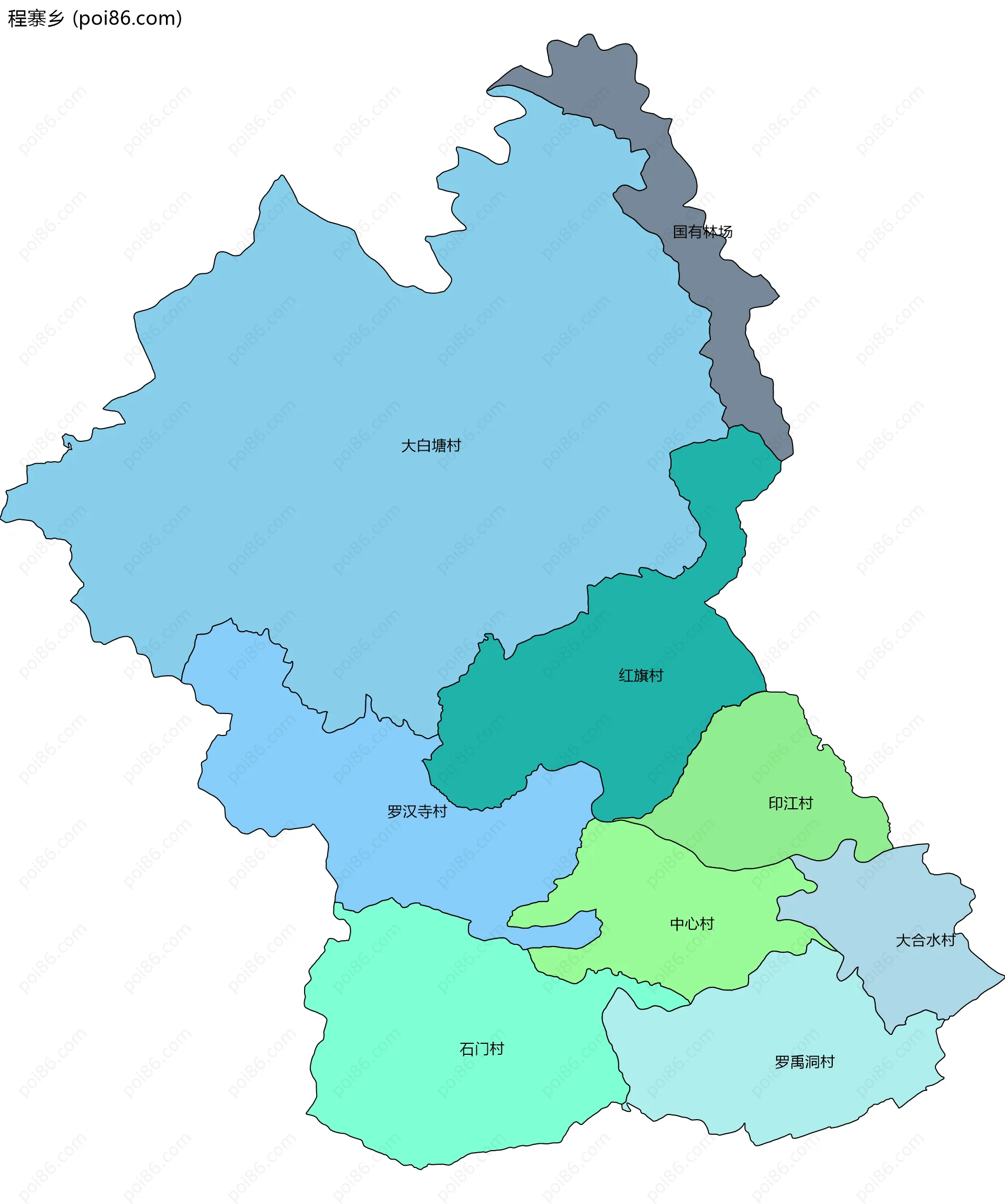 程寨乡边界地图(五级行政区划)