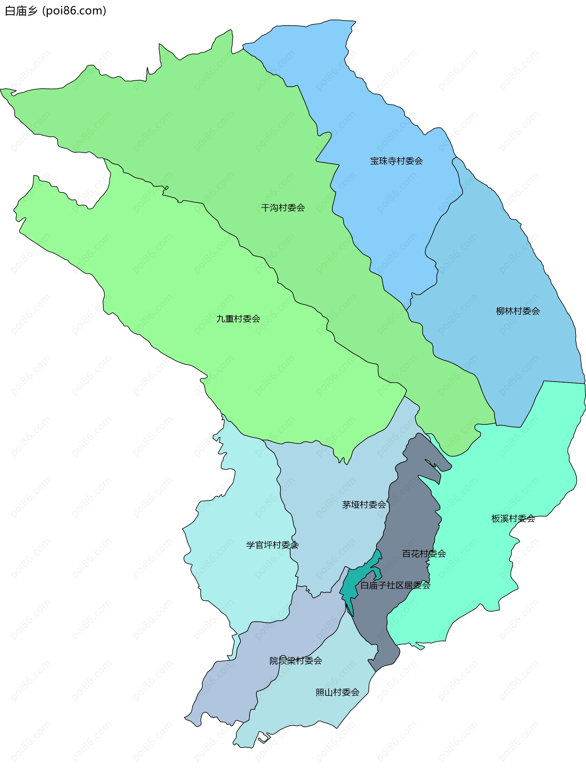 白庙乡边界地图(五级行政区划)