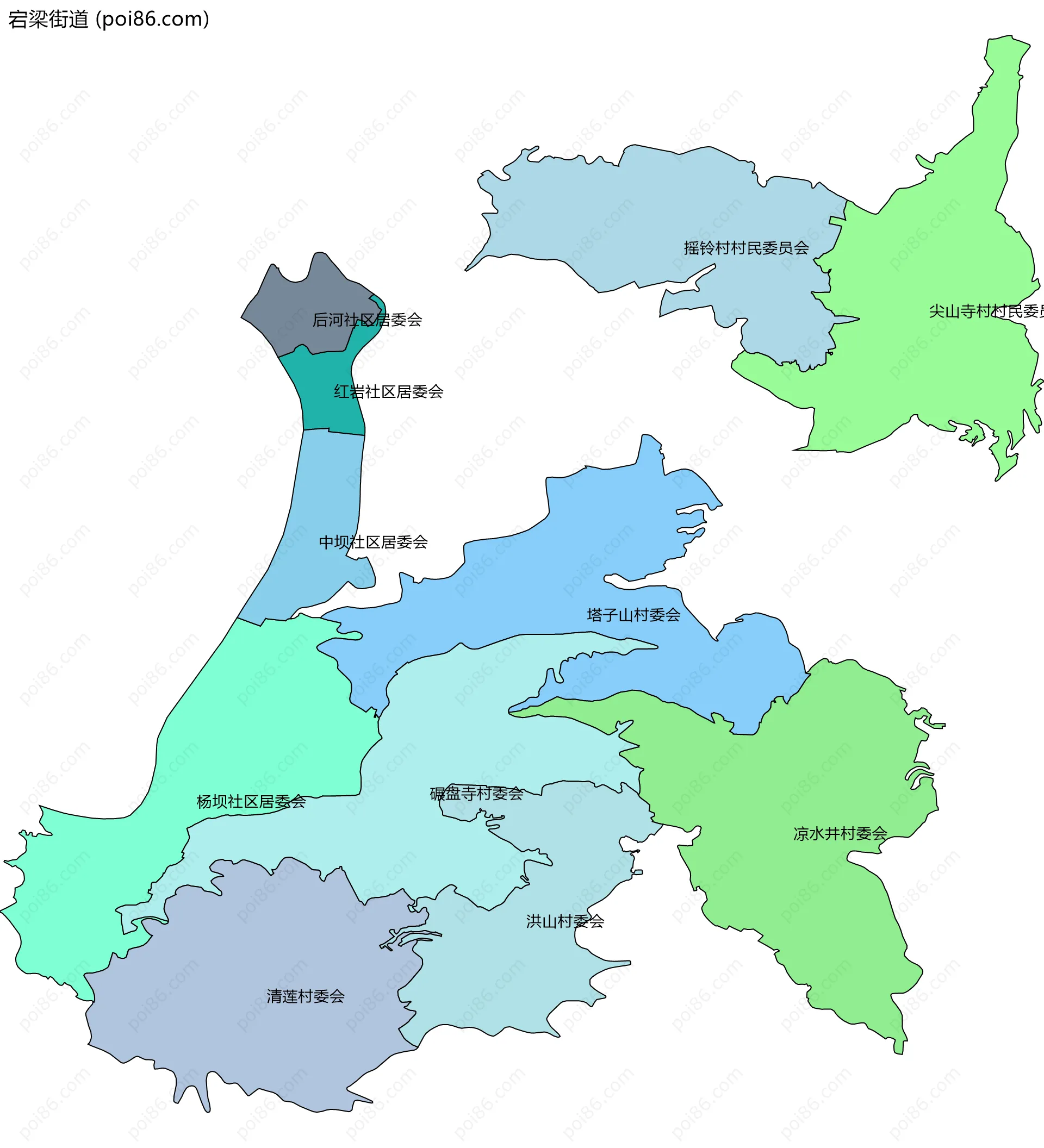 宕梁街道边界地图(五级行政区划)