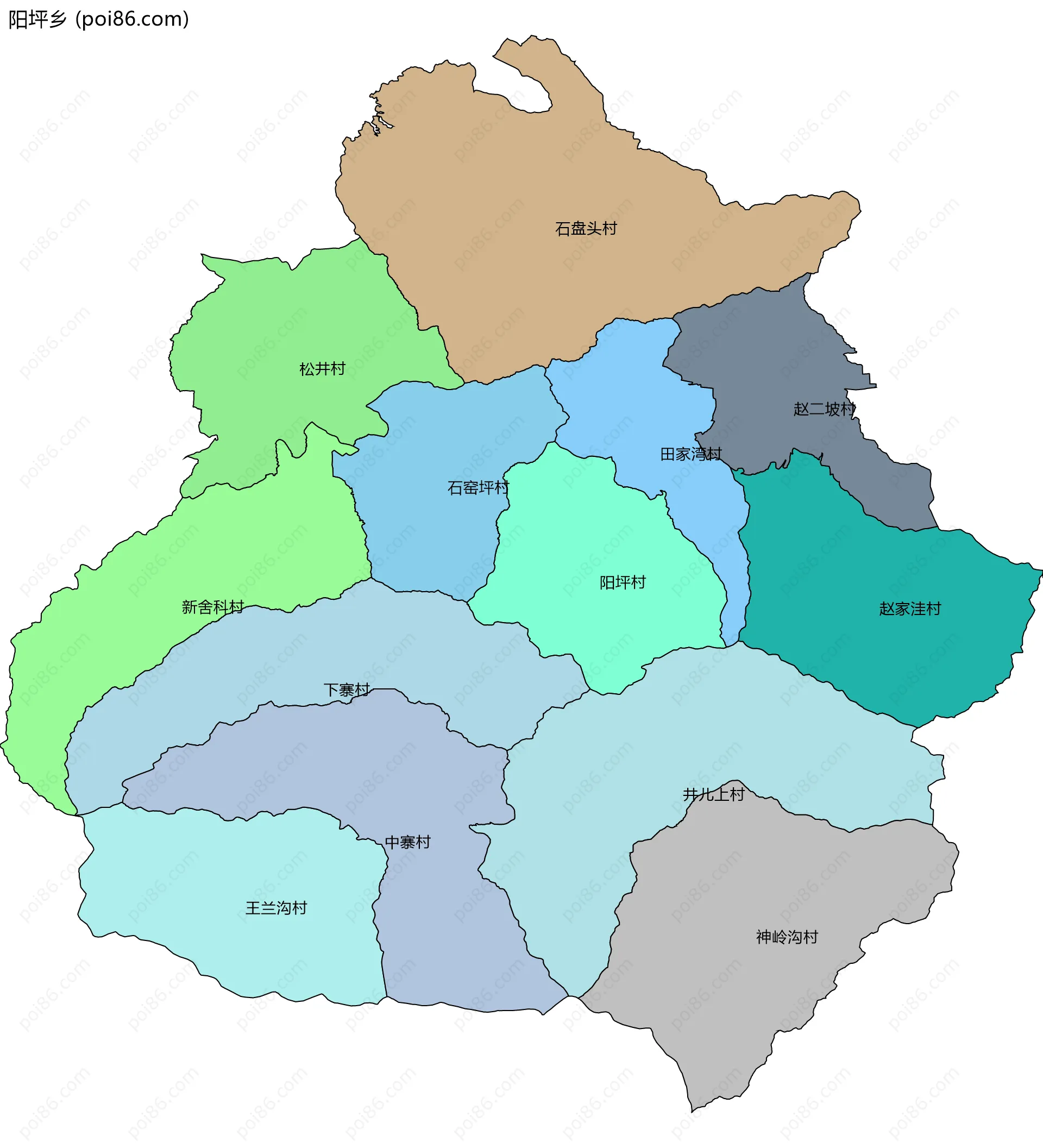 阳坪乡边界地图(五级行政区划)