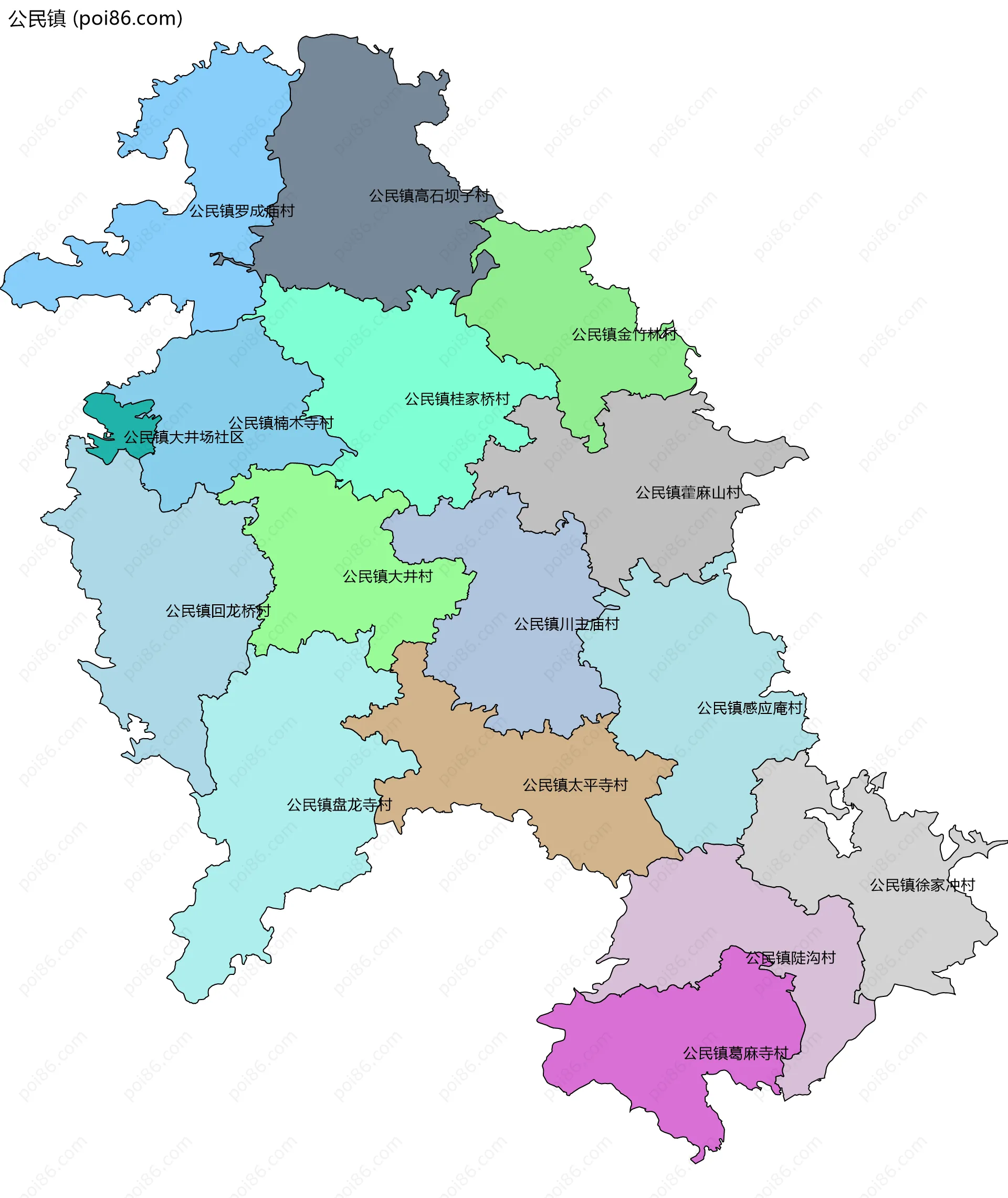 公民镇边界地图(五级行政区划)